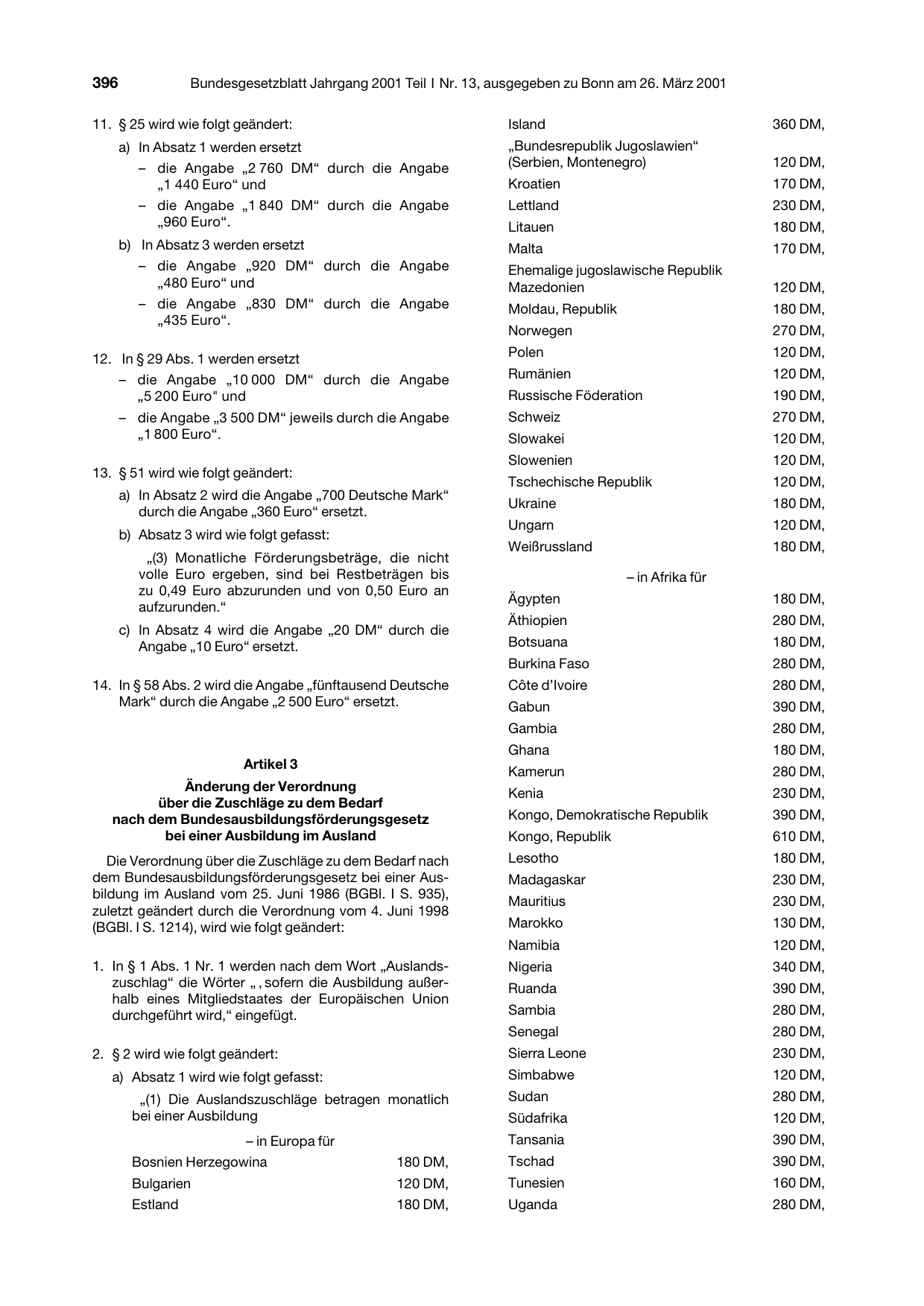 BGBl. 2001, Seite 396 — Originalseite als Abbildung