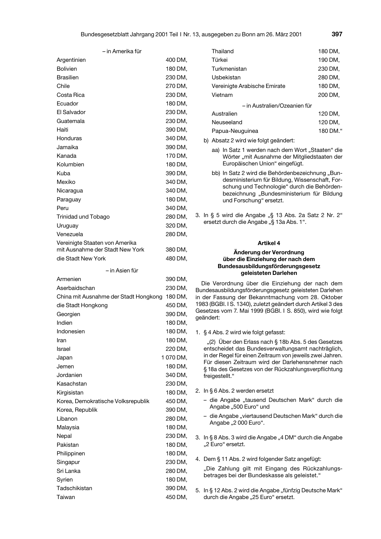 BGBl. 2001, Seite 397 — Originalseite als Abbildung