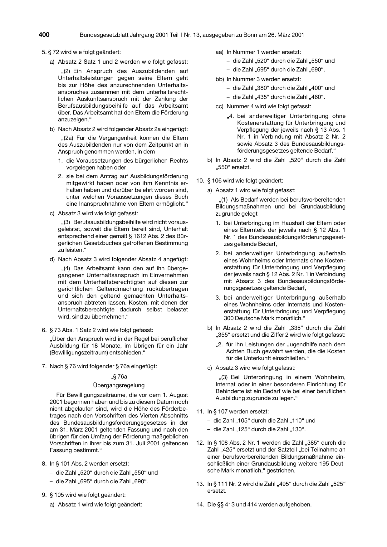 BGBl. 2001, Seite 400 — Originalseite als Abbildung