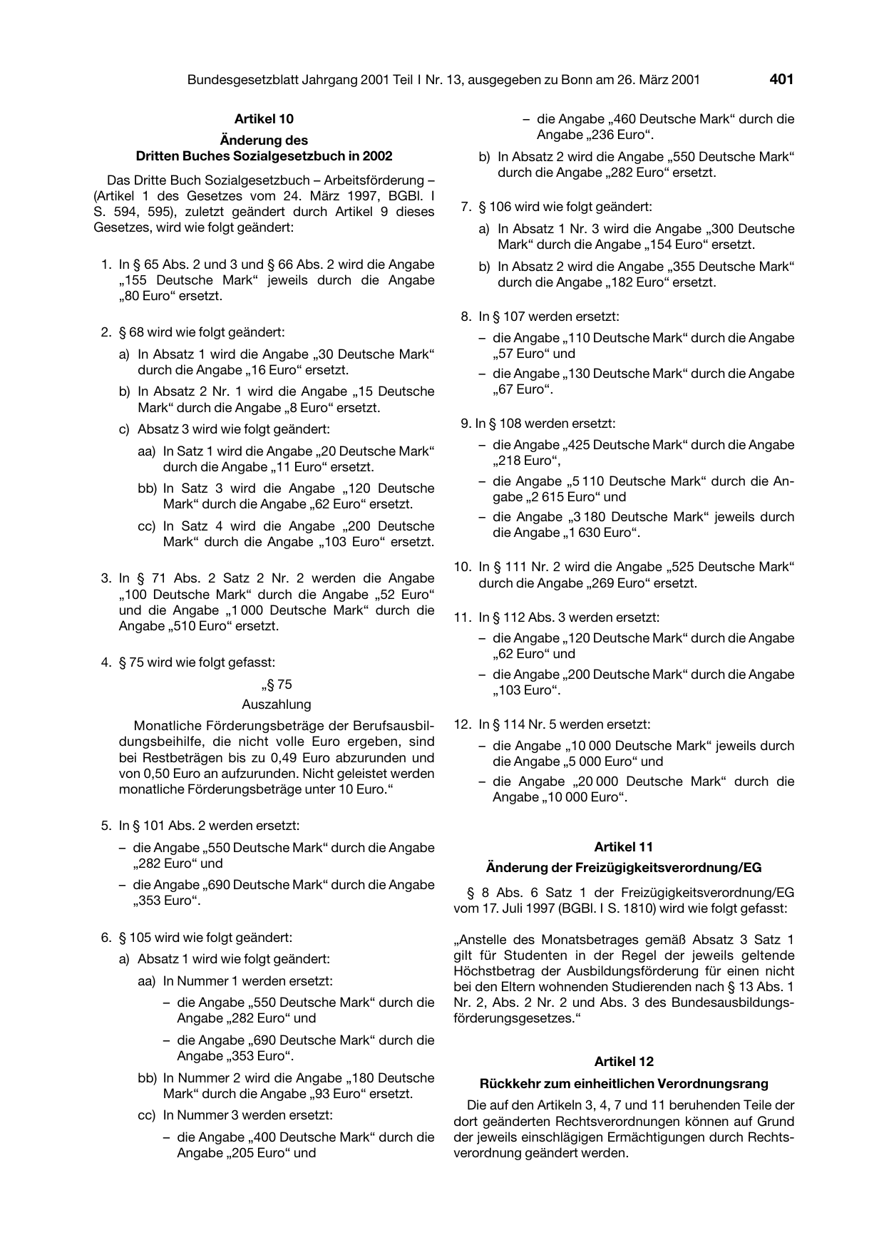 BGBl. 2001, Seite 401 — Originalseite als Abbildung