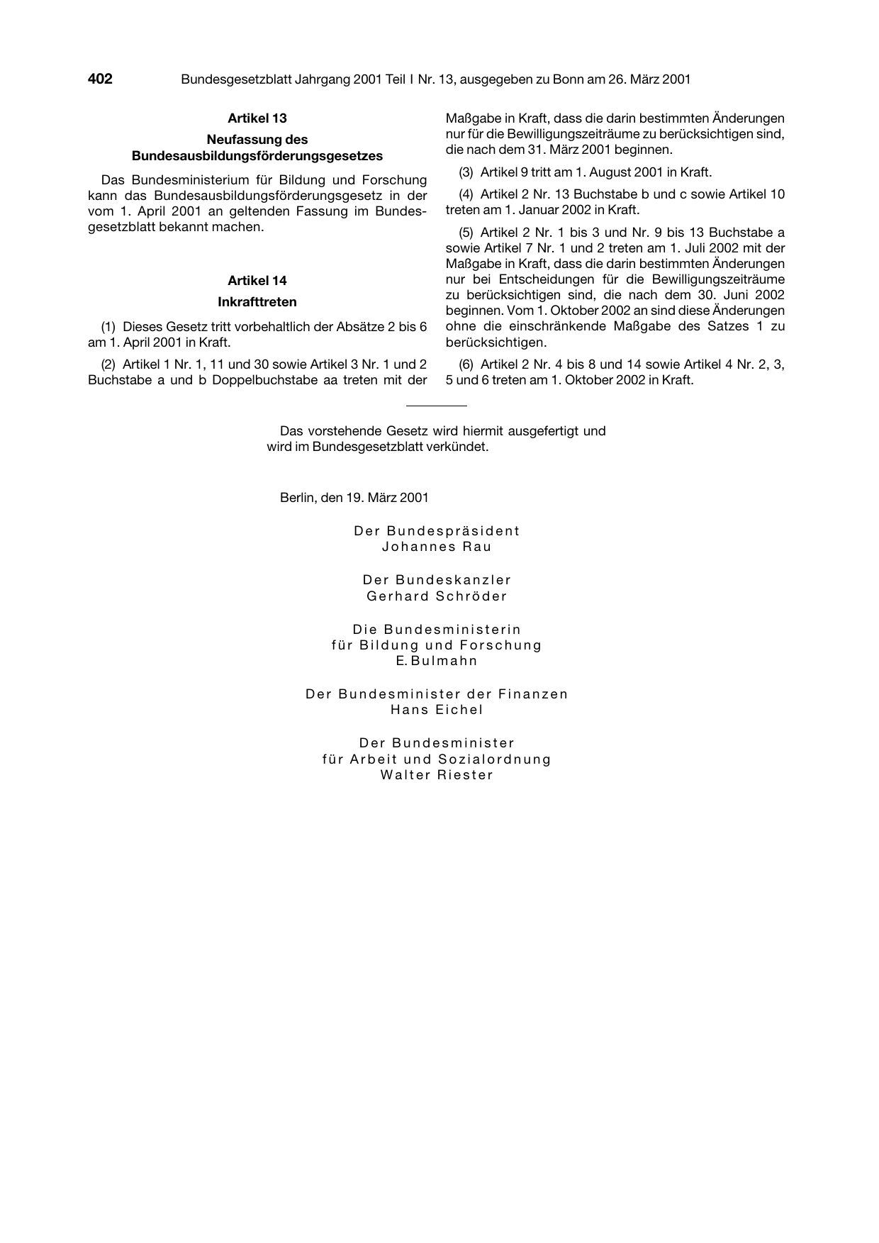 BGBl. 2001, Seite 402 — Originalseite als Abbildung