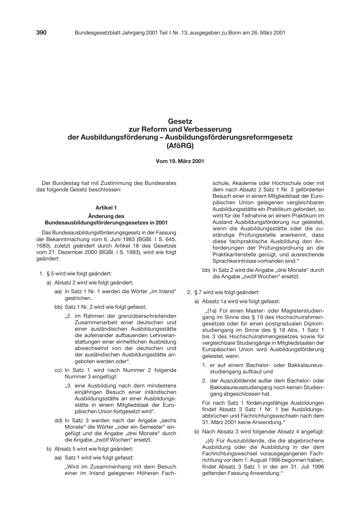 BGBl. 2001, Seite 390 — Originalseite als Abbildung