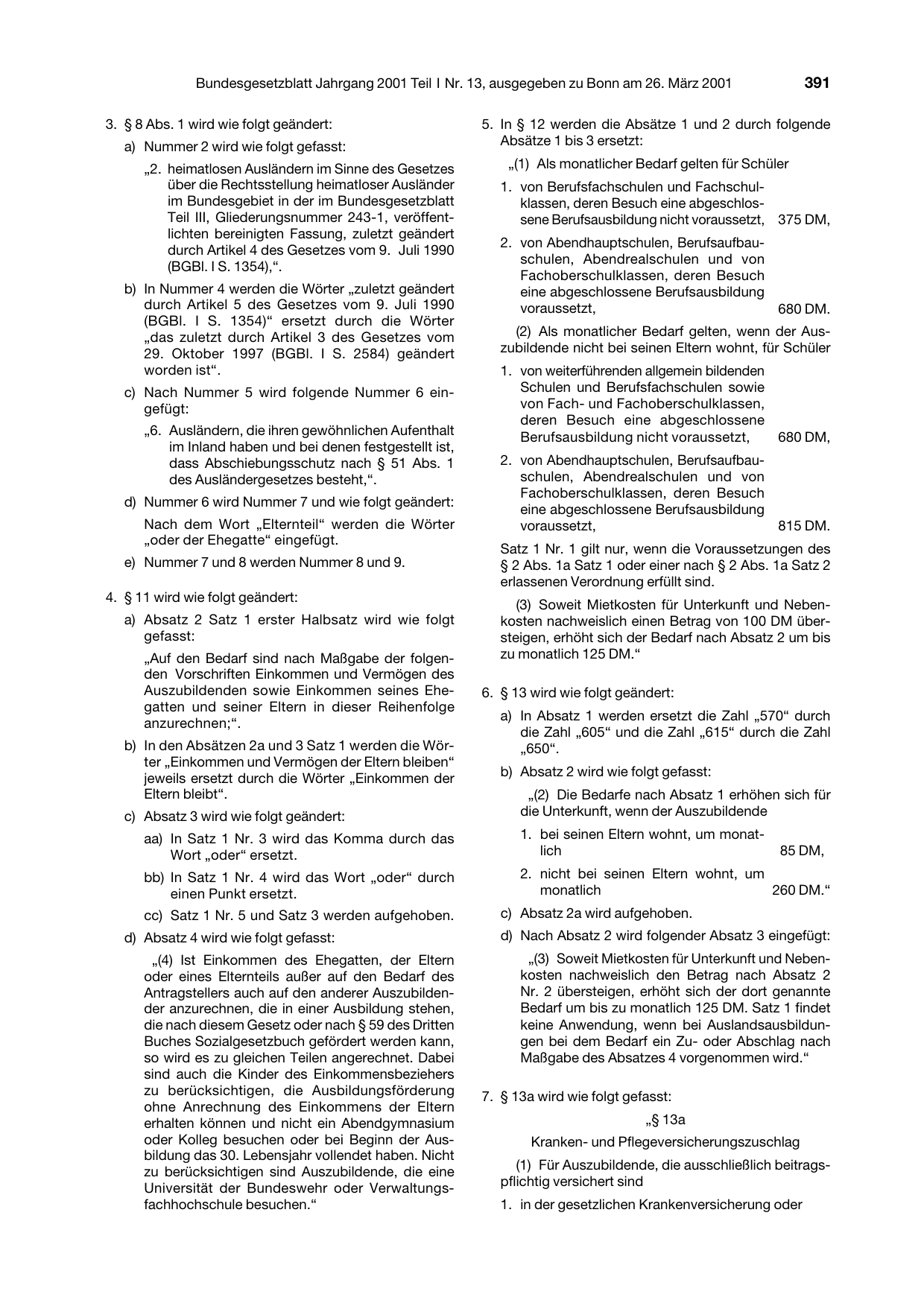 BGBl. 2001, Seite 391 — Originalseite als Abbildung