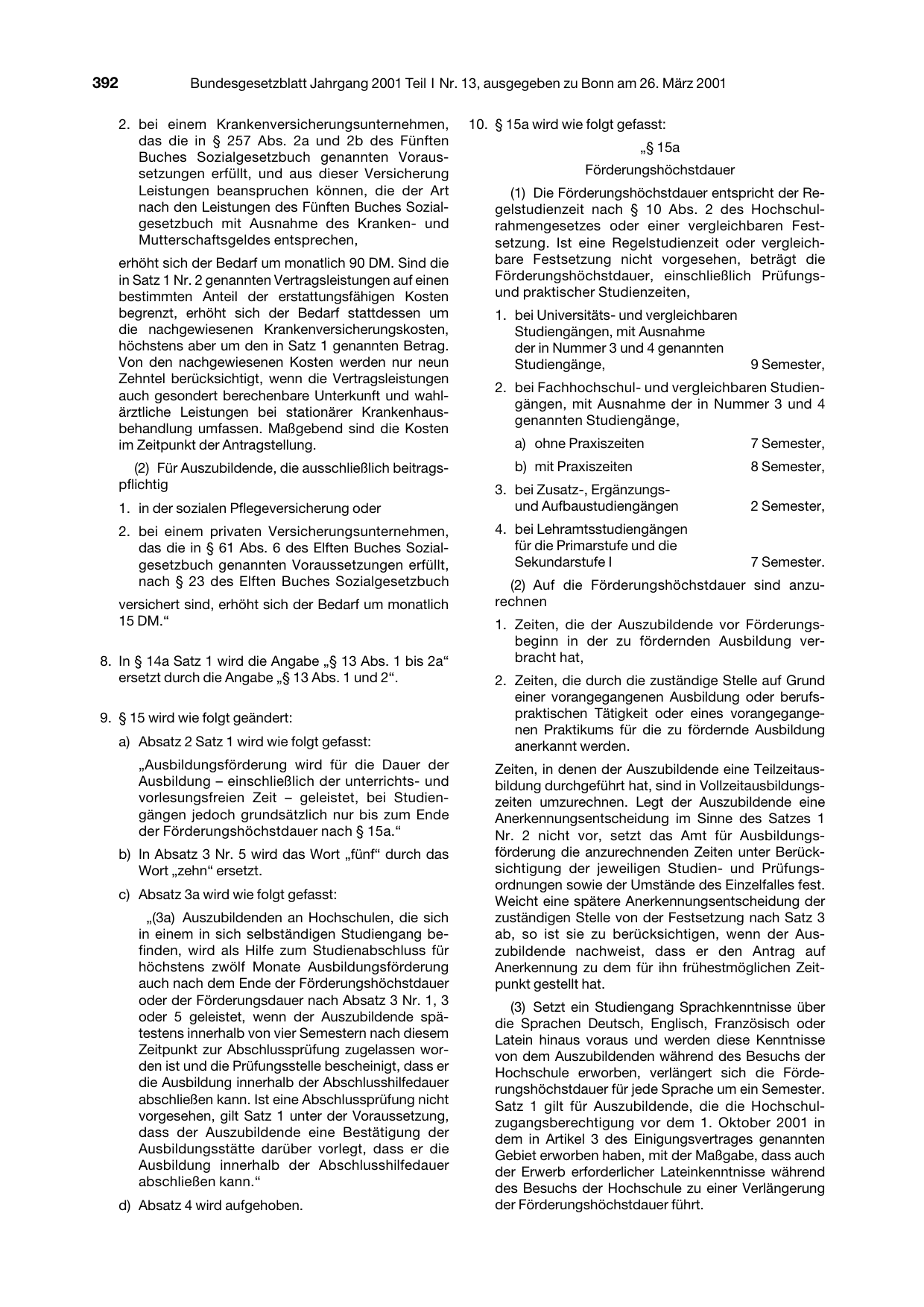 BGBl. 2001, Seite 392 — Originalseite als Abbildung