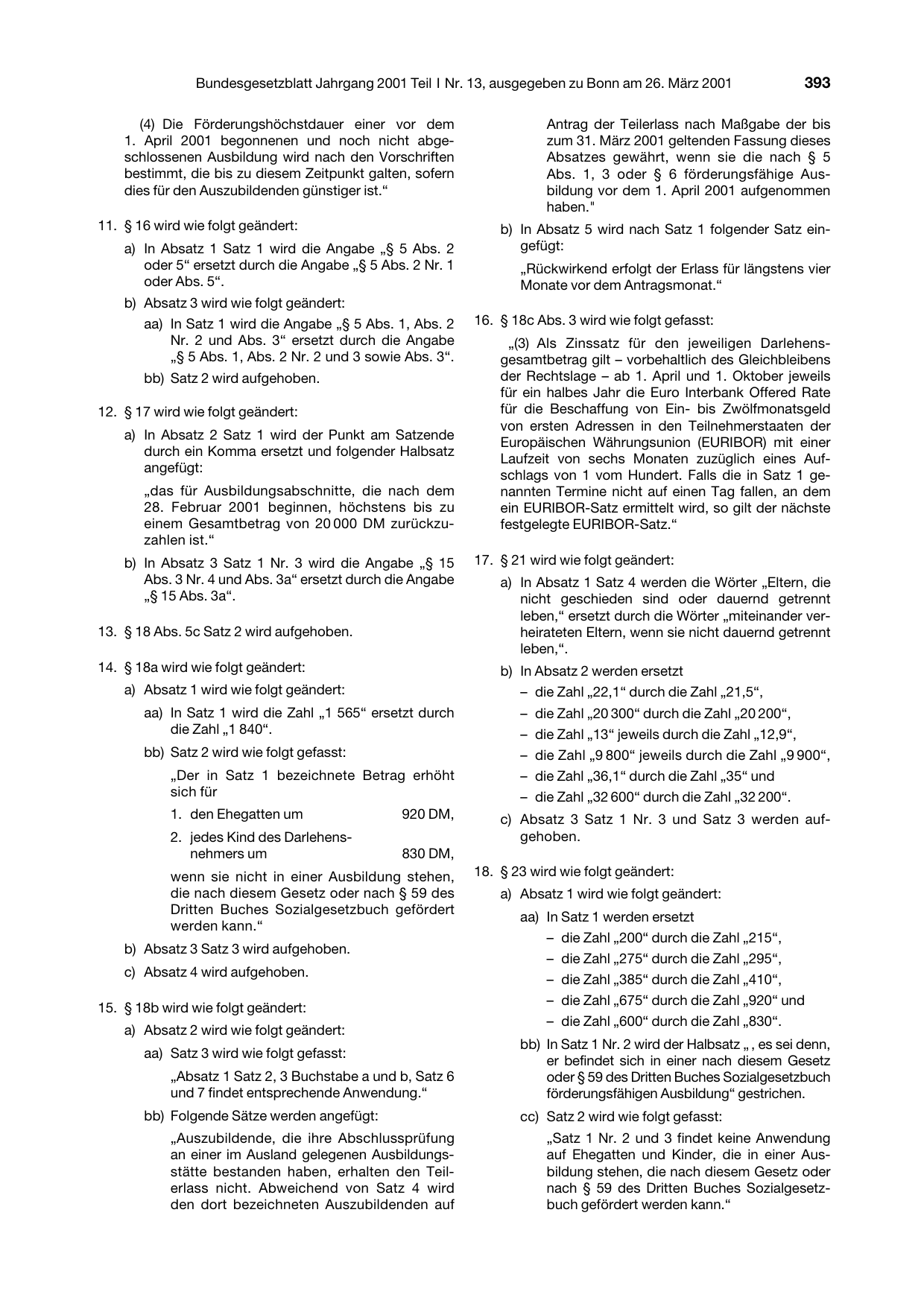 BGBl. 2001, Seite 393 — Originalseite als Abbildung