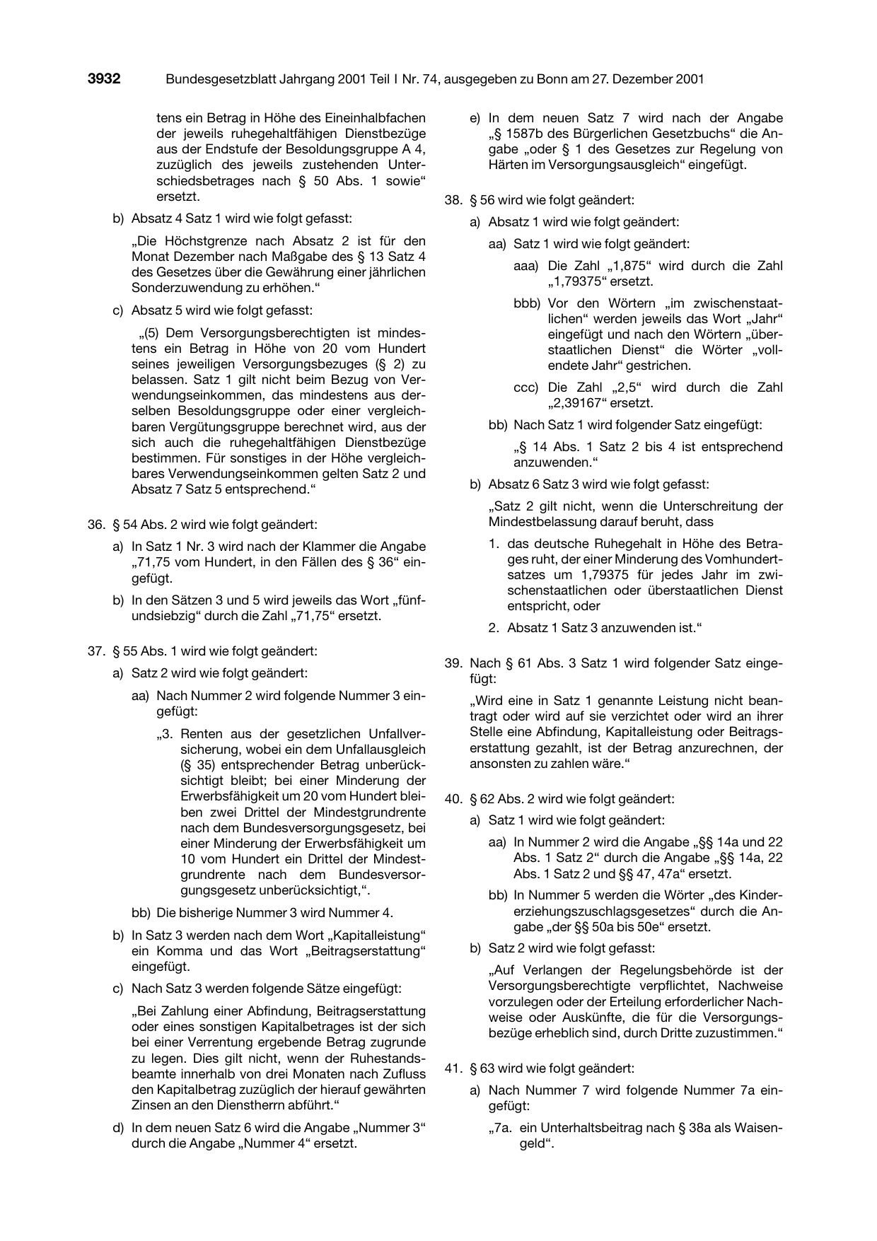 BGBl. 2001, Seite 3932 — Originalseite als Abbildung
