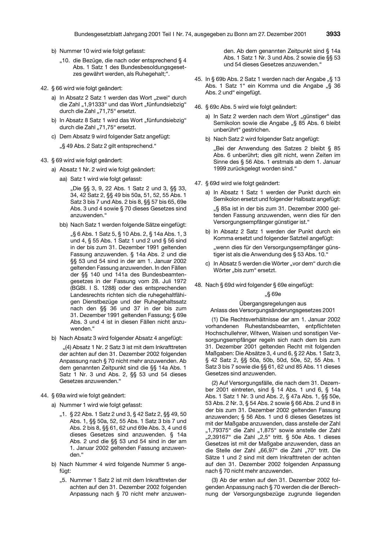 BGBl. 2001, Seite 3933 — Originalseite als Abbildung