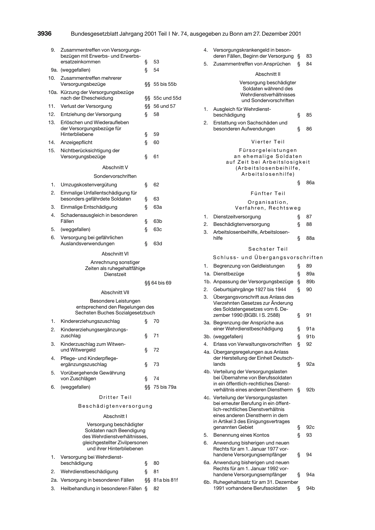 BGBl. 2001, Seite 3936 — Originalseite als Abbildung