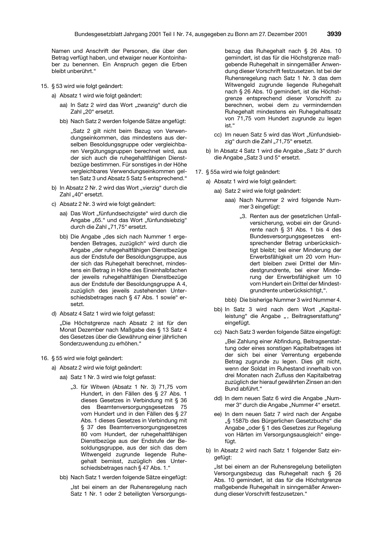 BGBl. 2001, Seite 3939 — Originalseite als Abbildung