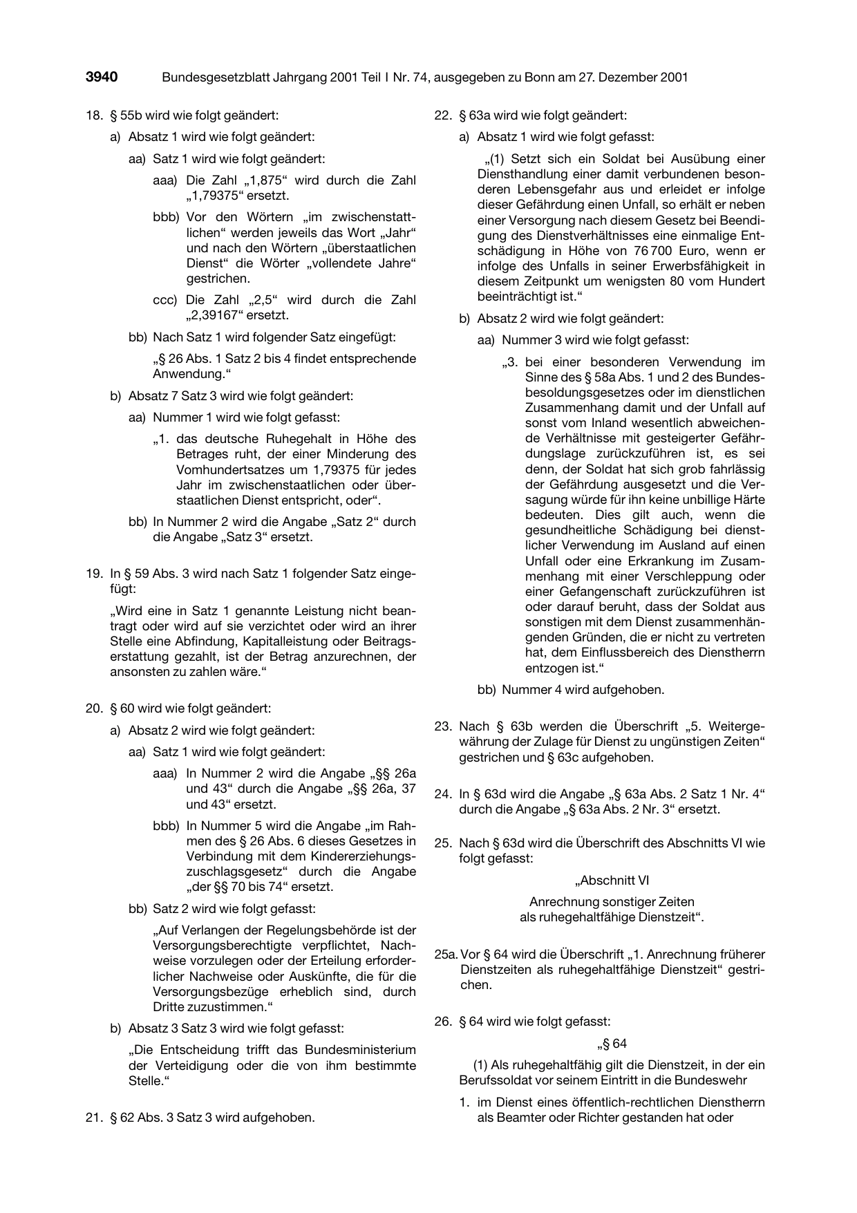 BGBl. 2001, Seite 3940 — Originalseite als Abbildung