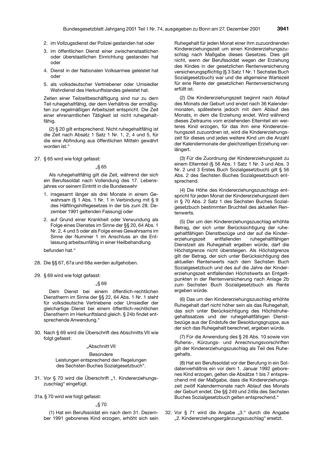BGBl. 2001, Seite 3941 — Originalseite als Abbildung