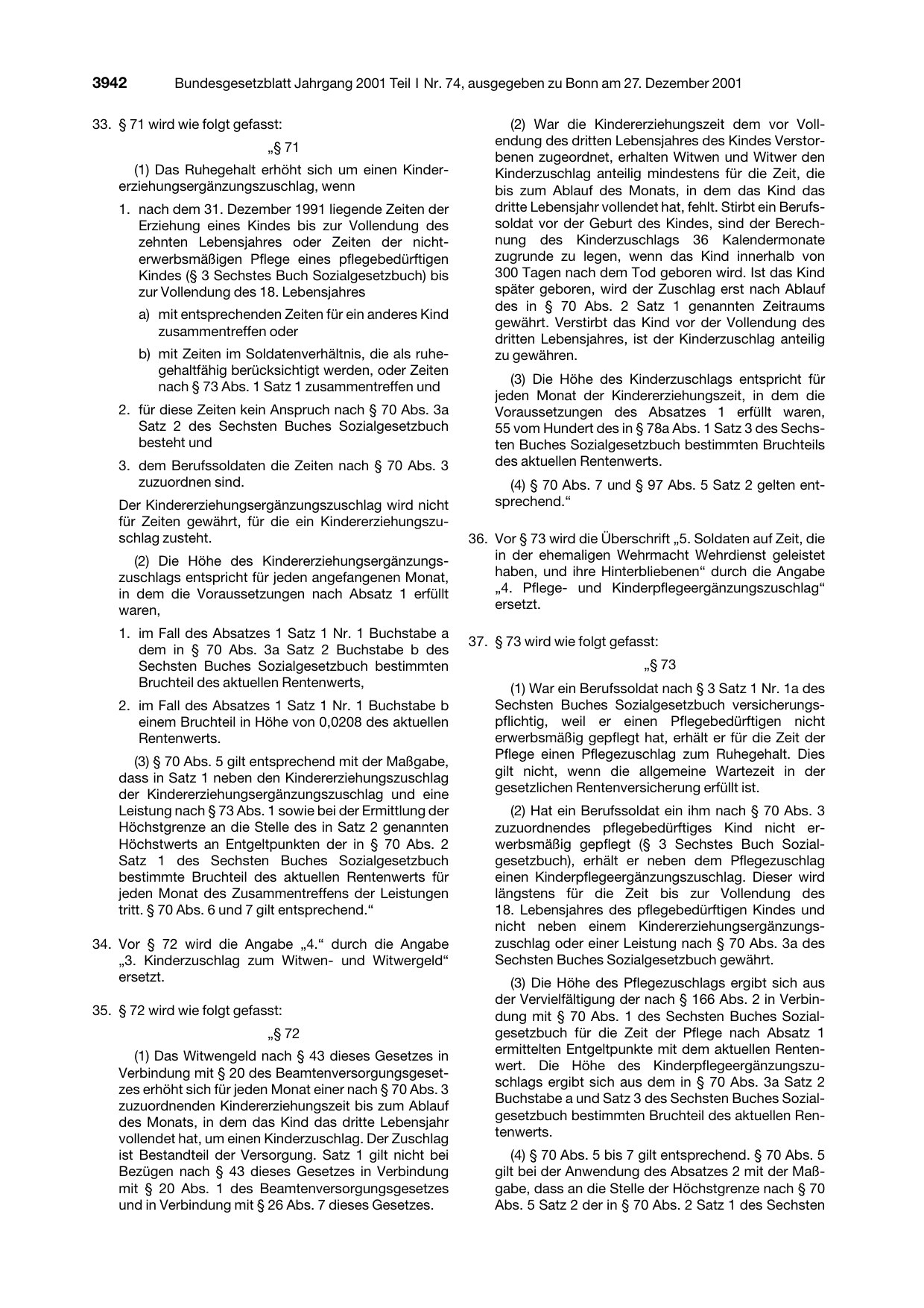 BGBl. 2001, Seite 3942 — Originalseite als Abbildung