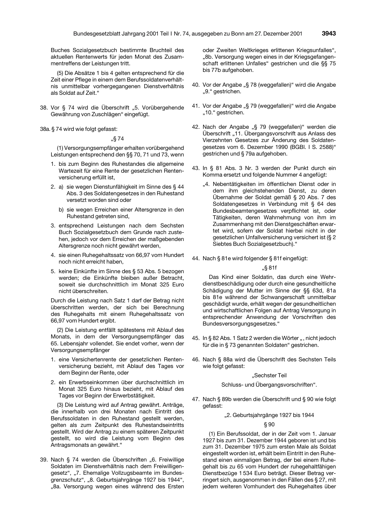 BGBl. 2001, Seite 3943 — Originalseite als Abbildung