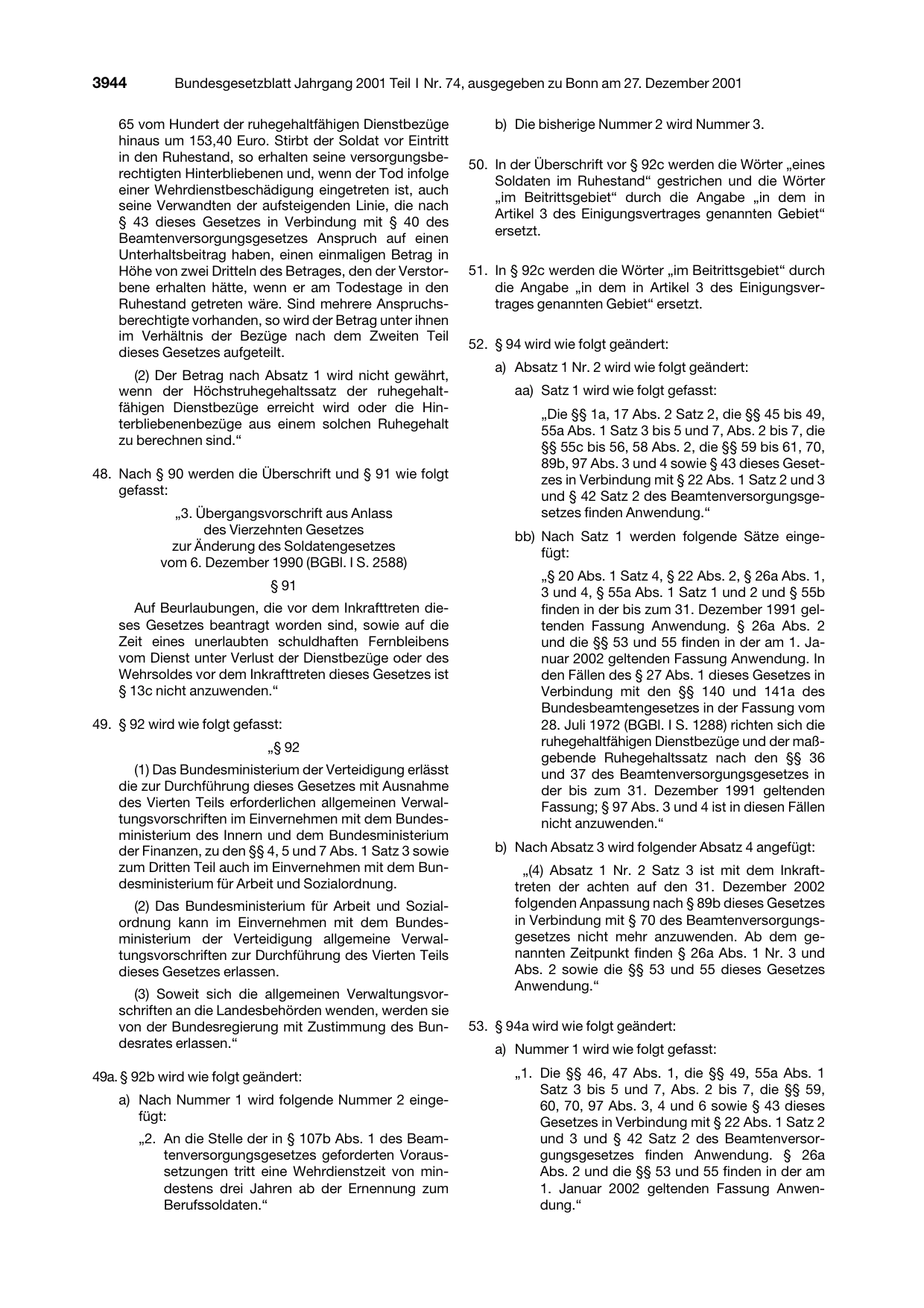 BGBl. 2001, Seite 3944 — Originalseite als Abbildung