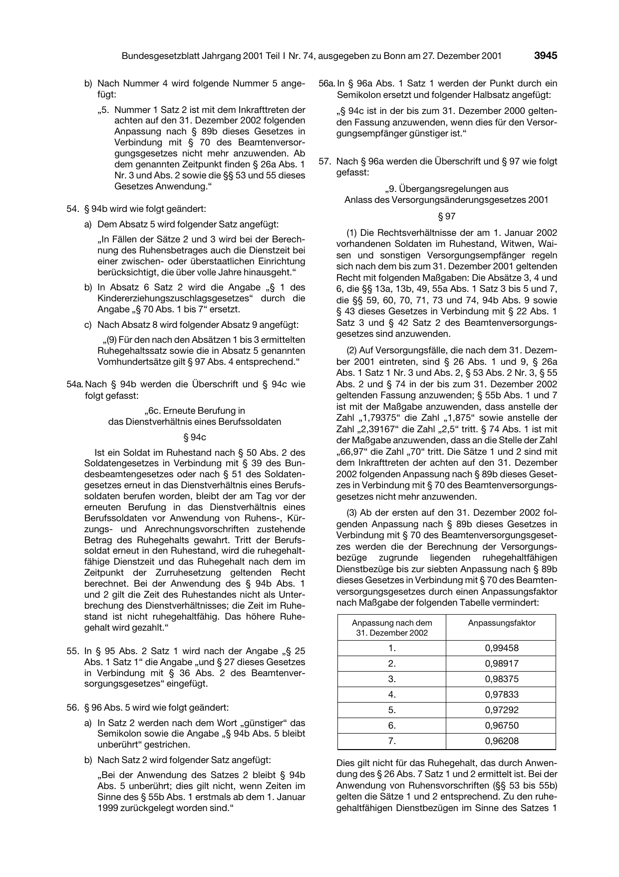 BGBl. 2001, Seite 3945 — Originalseite als Abbildung