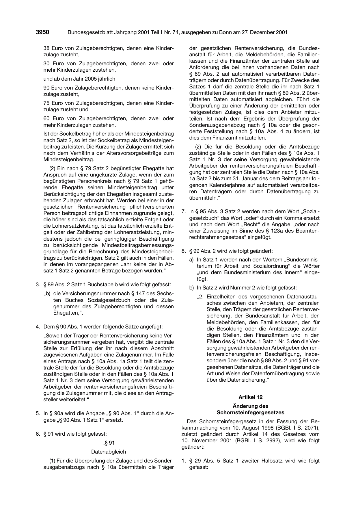 BGBl. 2001, Seite 3950 — Originalseite als Abbildung