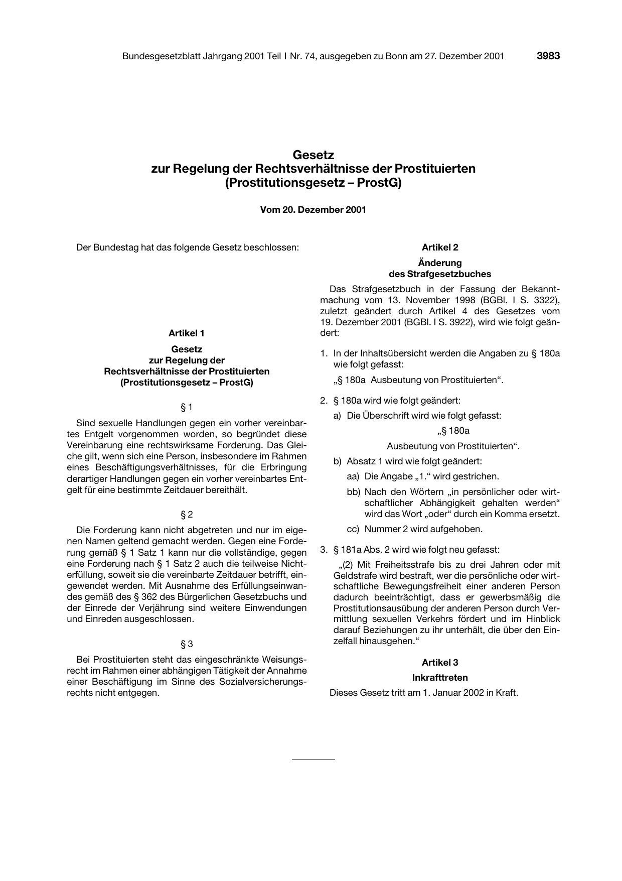 BGBl. 2001, Seite 3983 — Originalseite als Abbildung