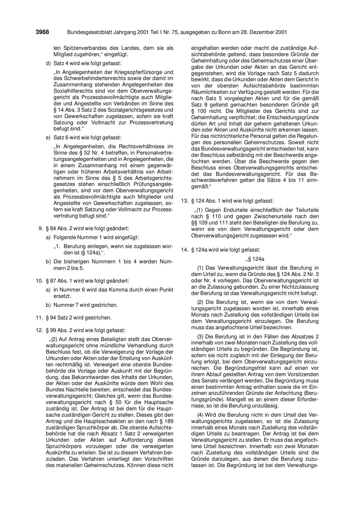 BGBl. 2001, Seite 3988 — Originalseite als Abbildung