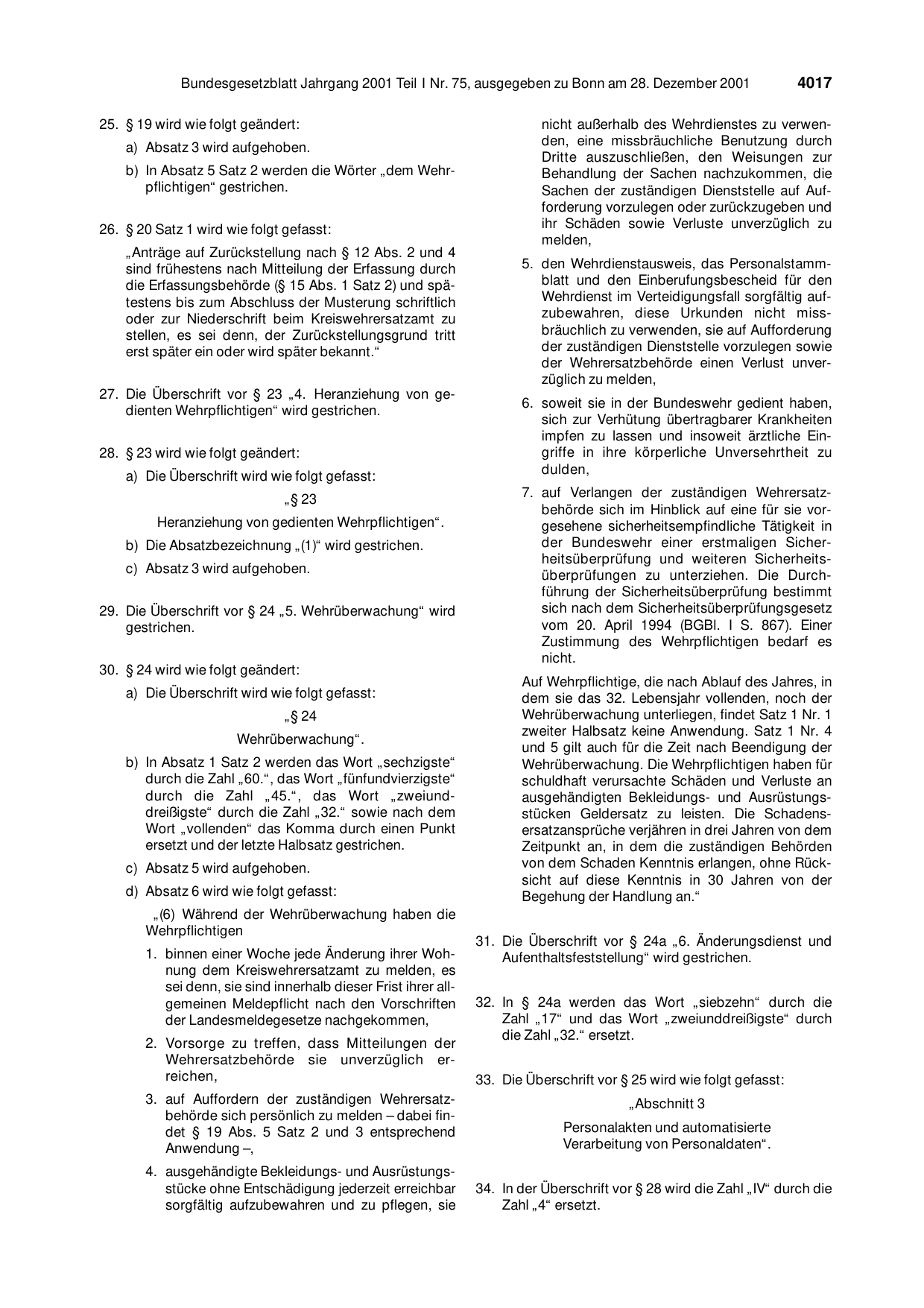 BGBl. 2001, Seite 4017 — Originalseite als Abbildung
