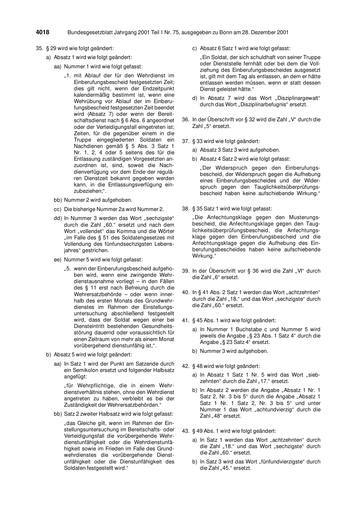 BGBl. 2001, Seite 4018 — Originalseite als Abbildung