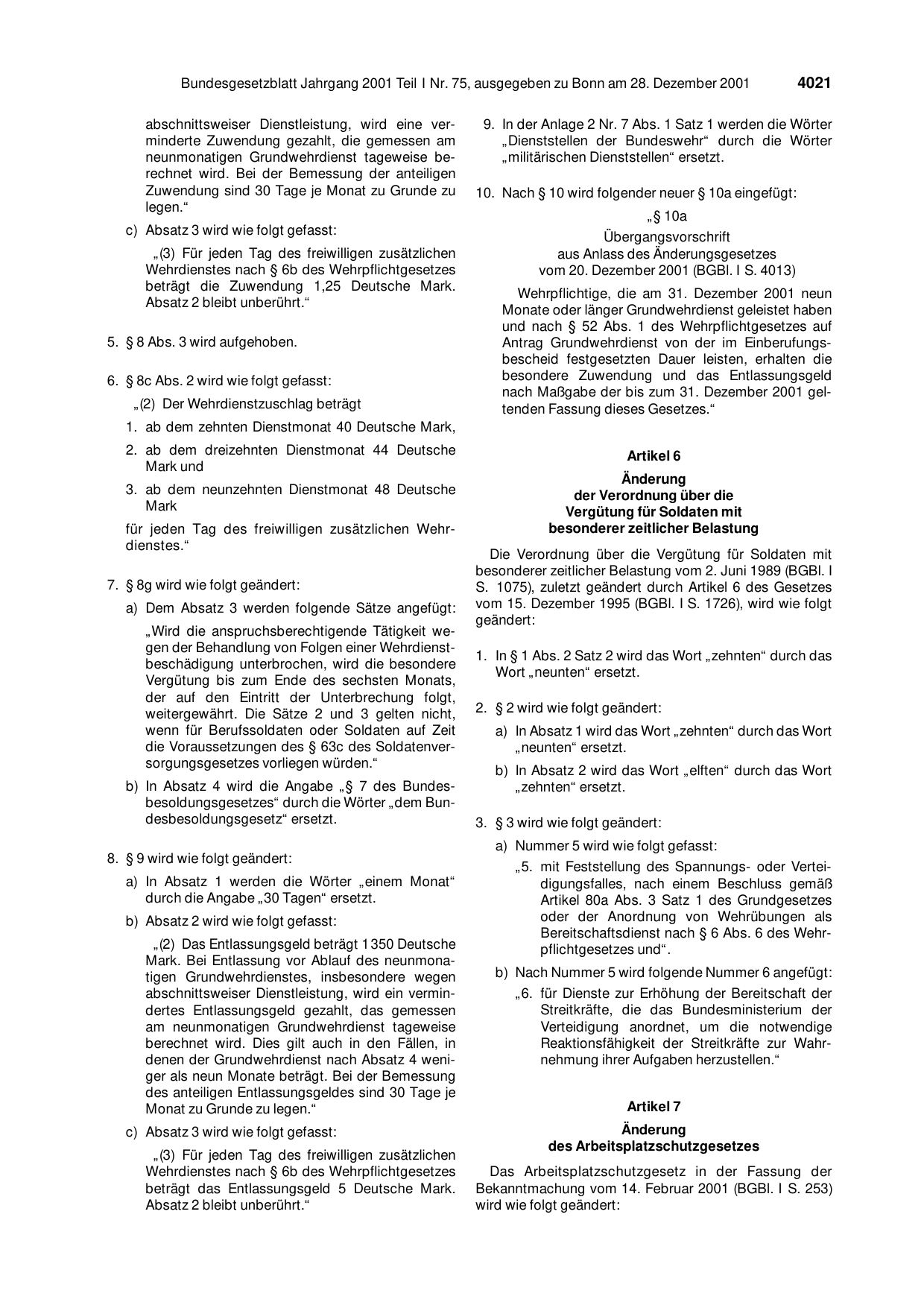 BGBl. 2001, Seite 4021 — Originalseite als Abbildung