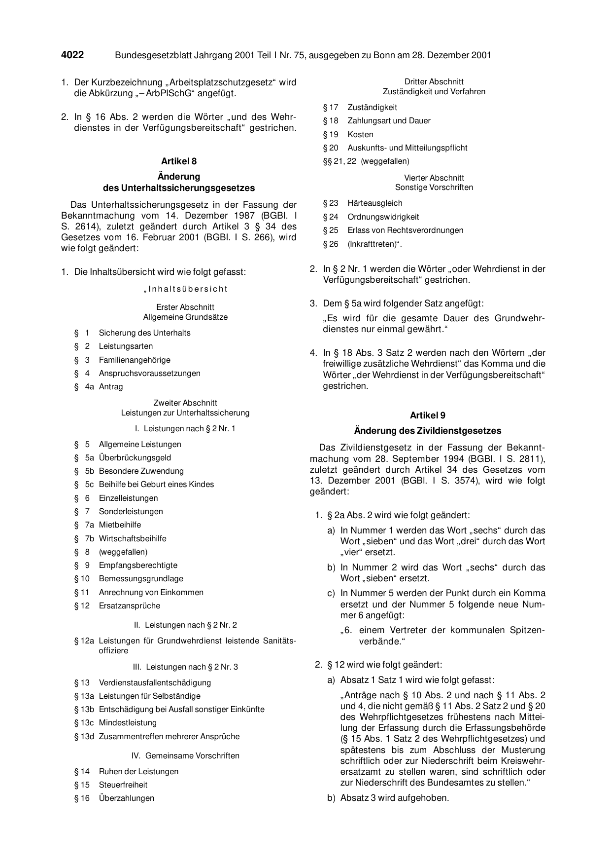 BGBl. 2001, Seite 4022 — Originalseite als Abbildung