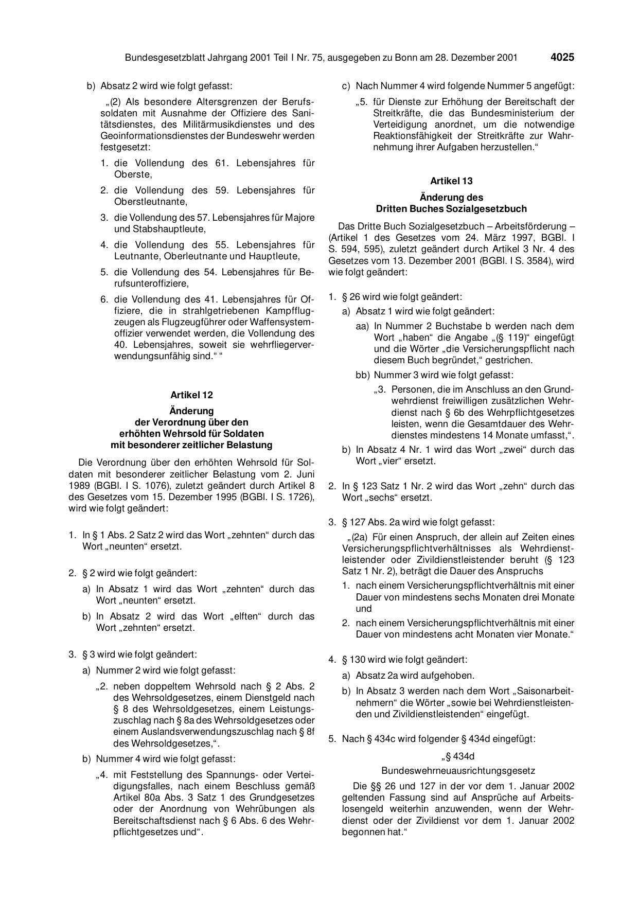 BGBl. 2001, Seite 4025 — Originalseite als Abbildung