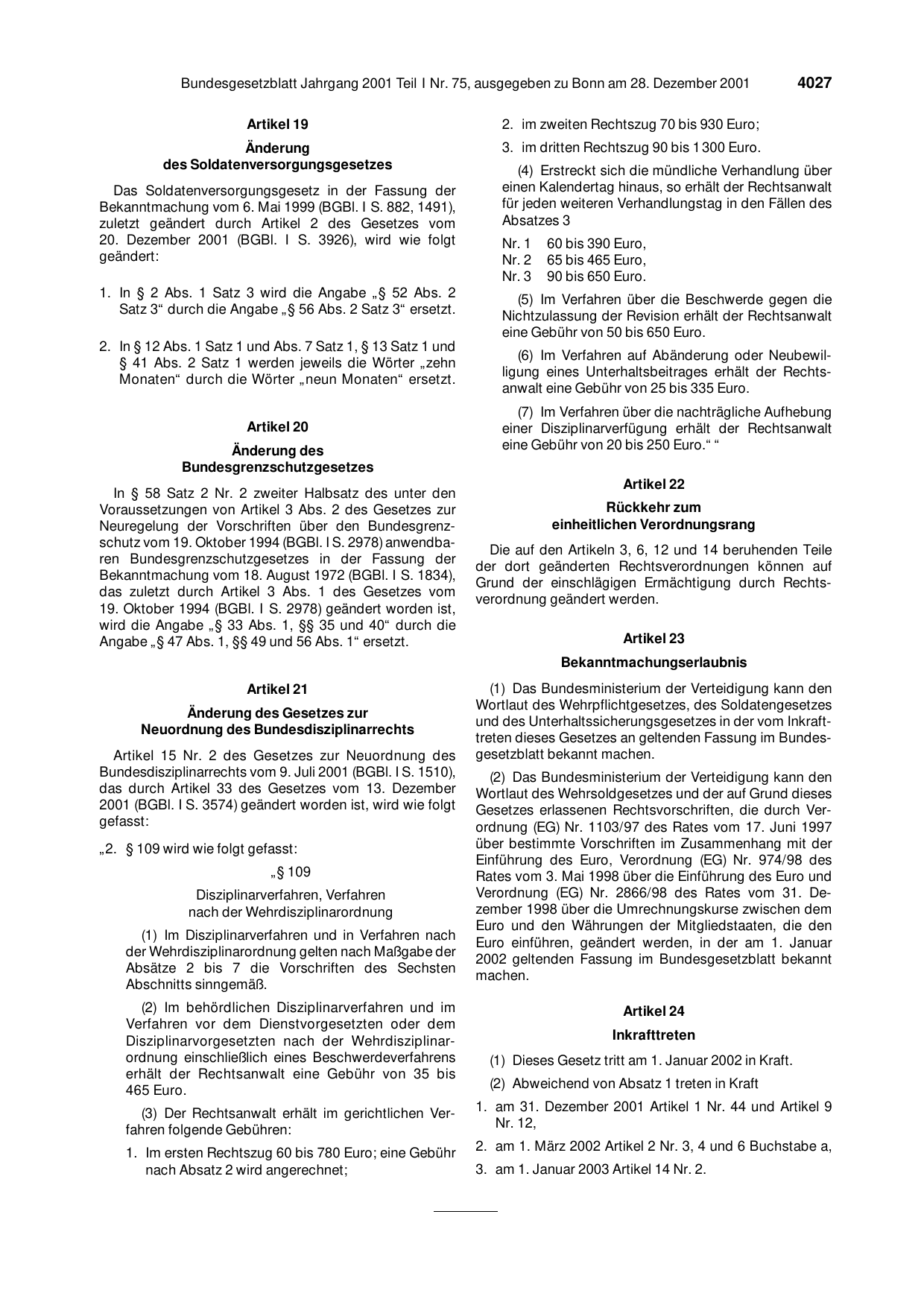 BGBl. 2001, Seite 4027 — Originalseite als Abbildung