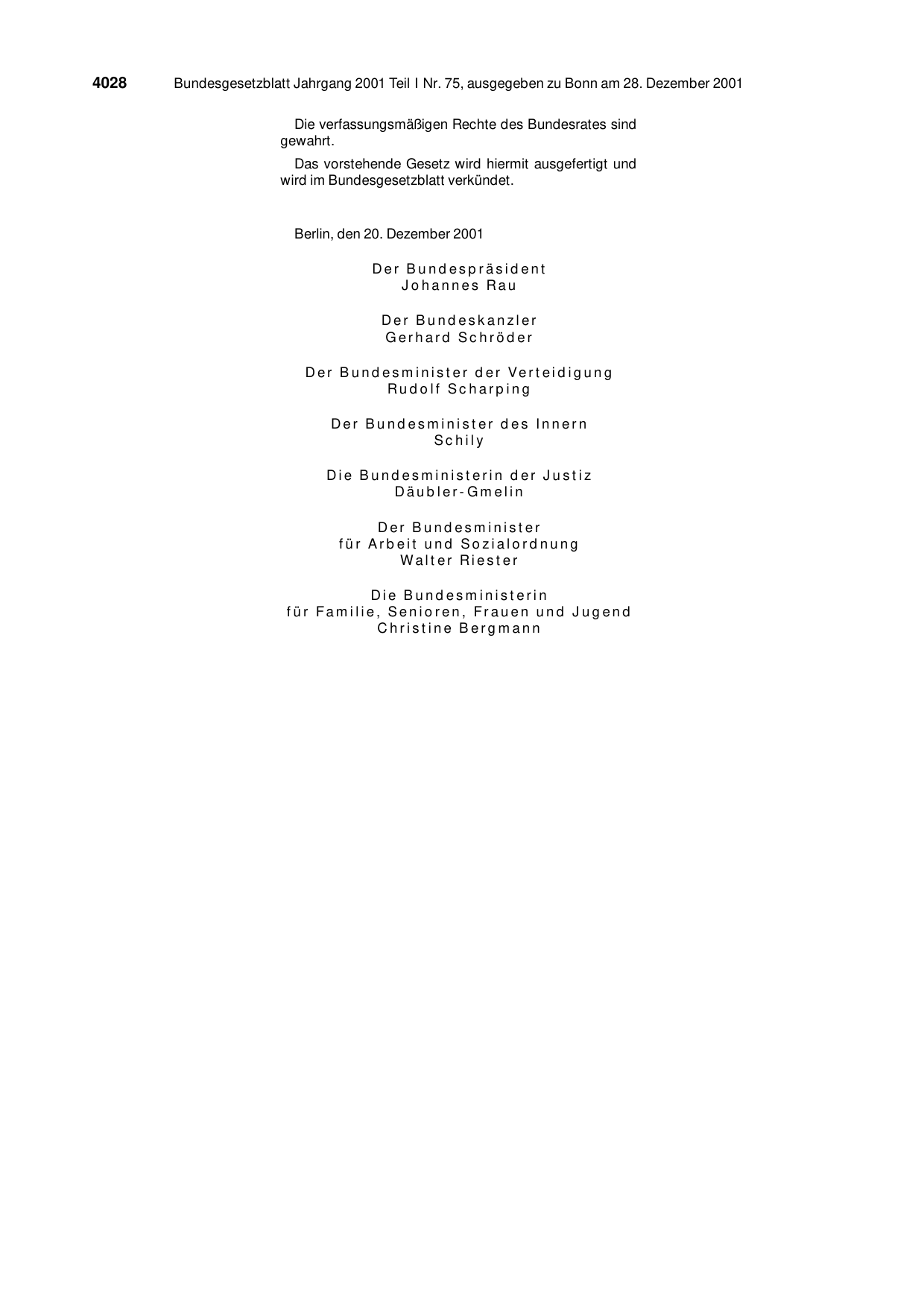 BGBl. 2001, Seite 4028 — Originalseite als Abbildung