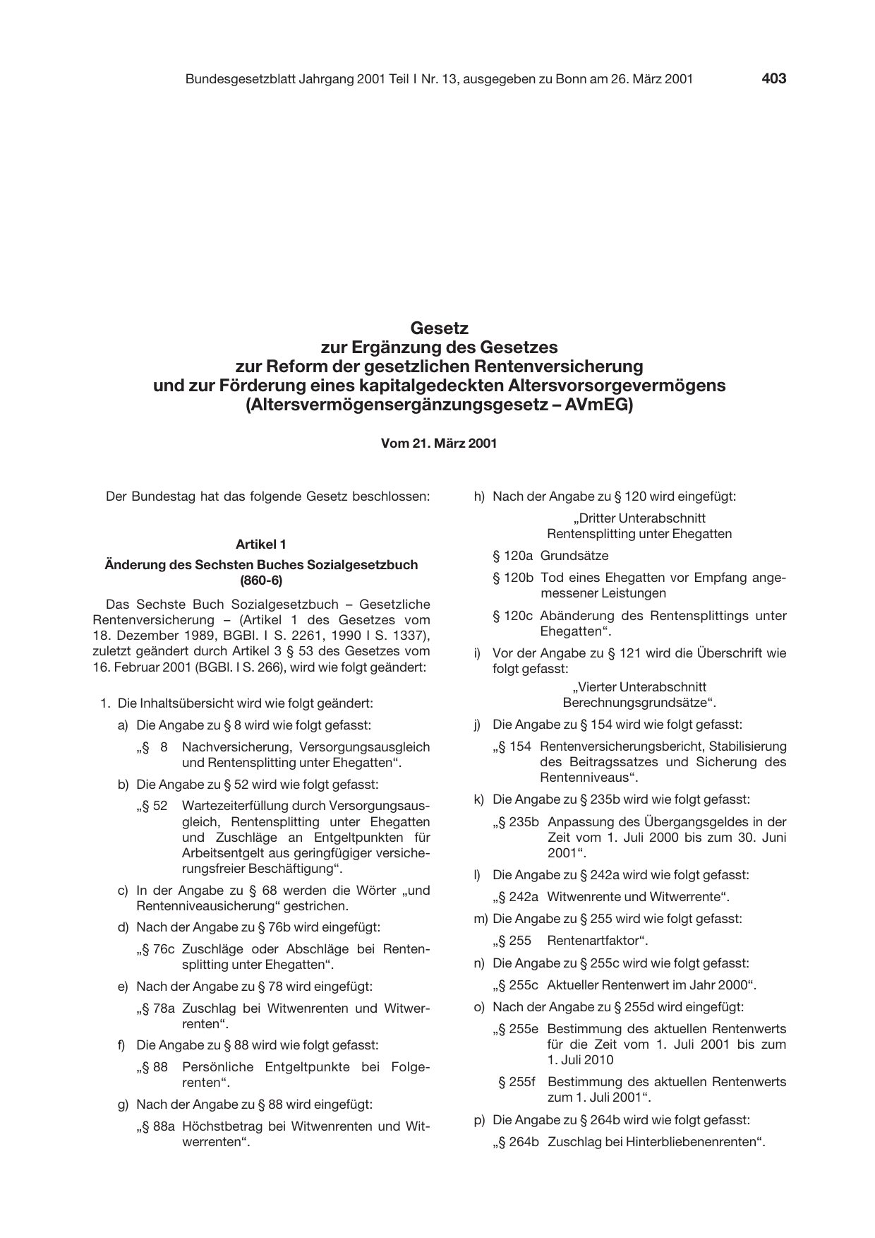 BGBl. 2001, Seite 403 — Originalseite als Abbildung