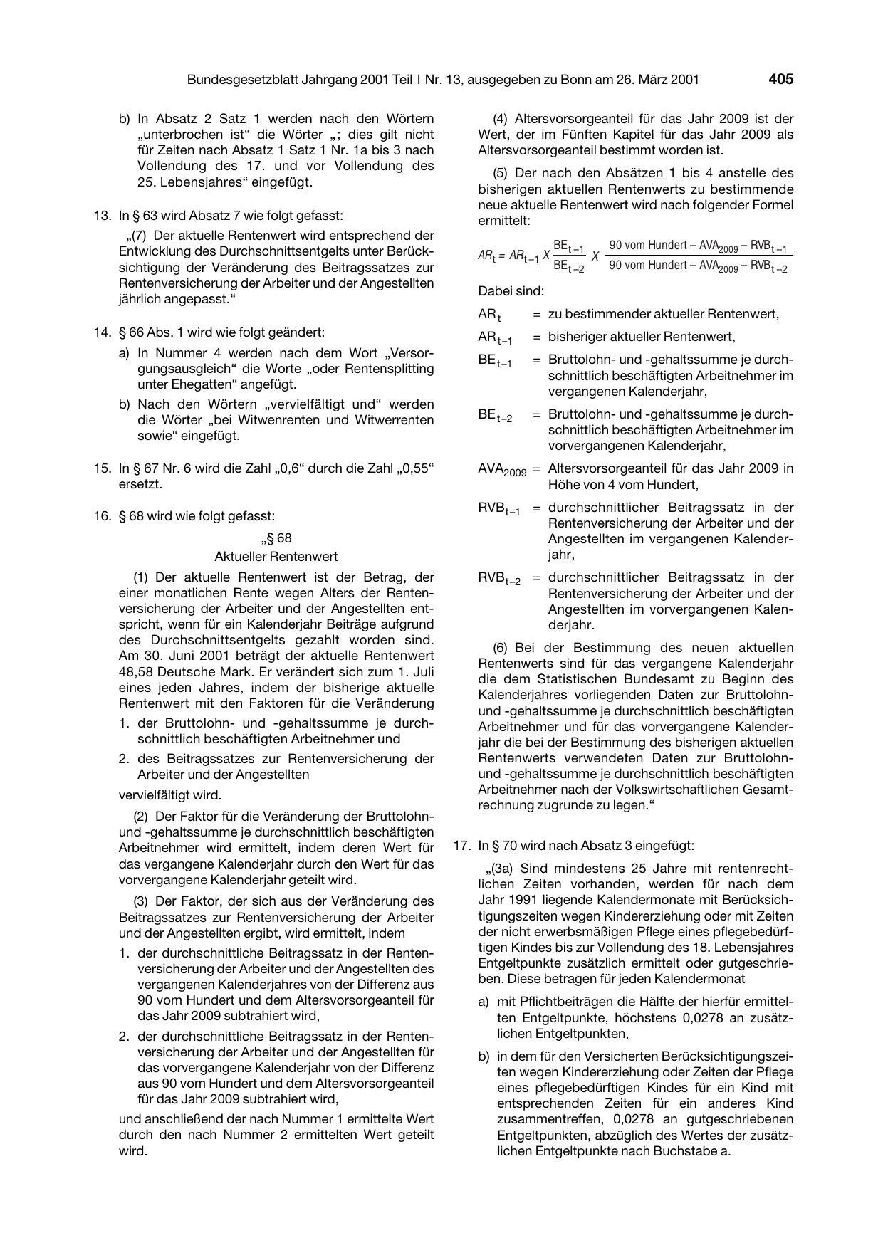 BGBl. 2001, Seite 405 — Originalseite als Abbildung