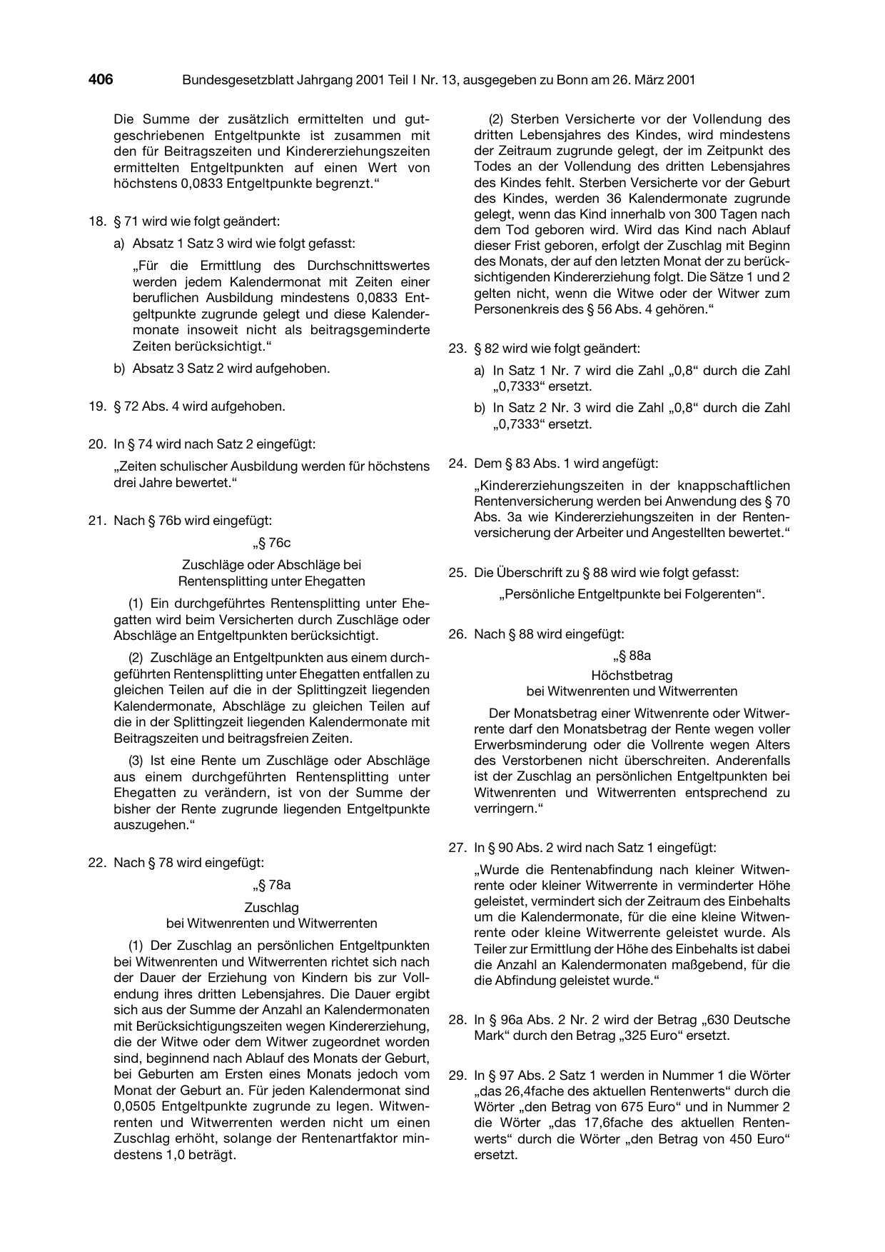 BGBl. 2001, Seite 406 — Originalseite als Abbildung