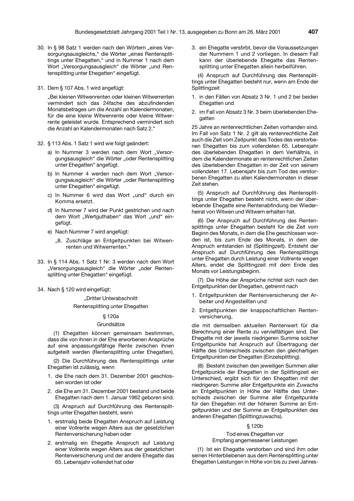 BGBl. 2001, Seite 407 — Originalseite als Abbildung