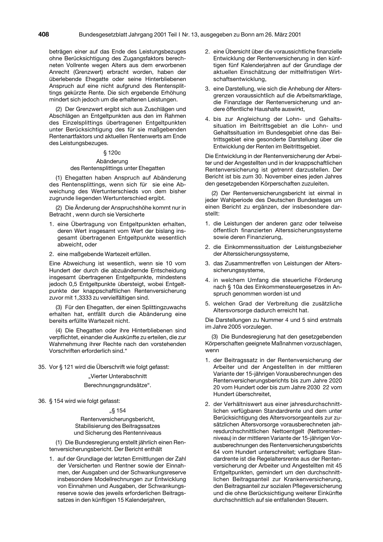 BGBl. 2001, Seite 408 — Originalseite als Abbildung