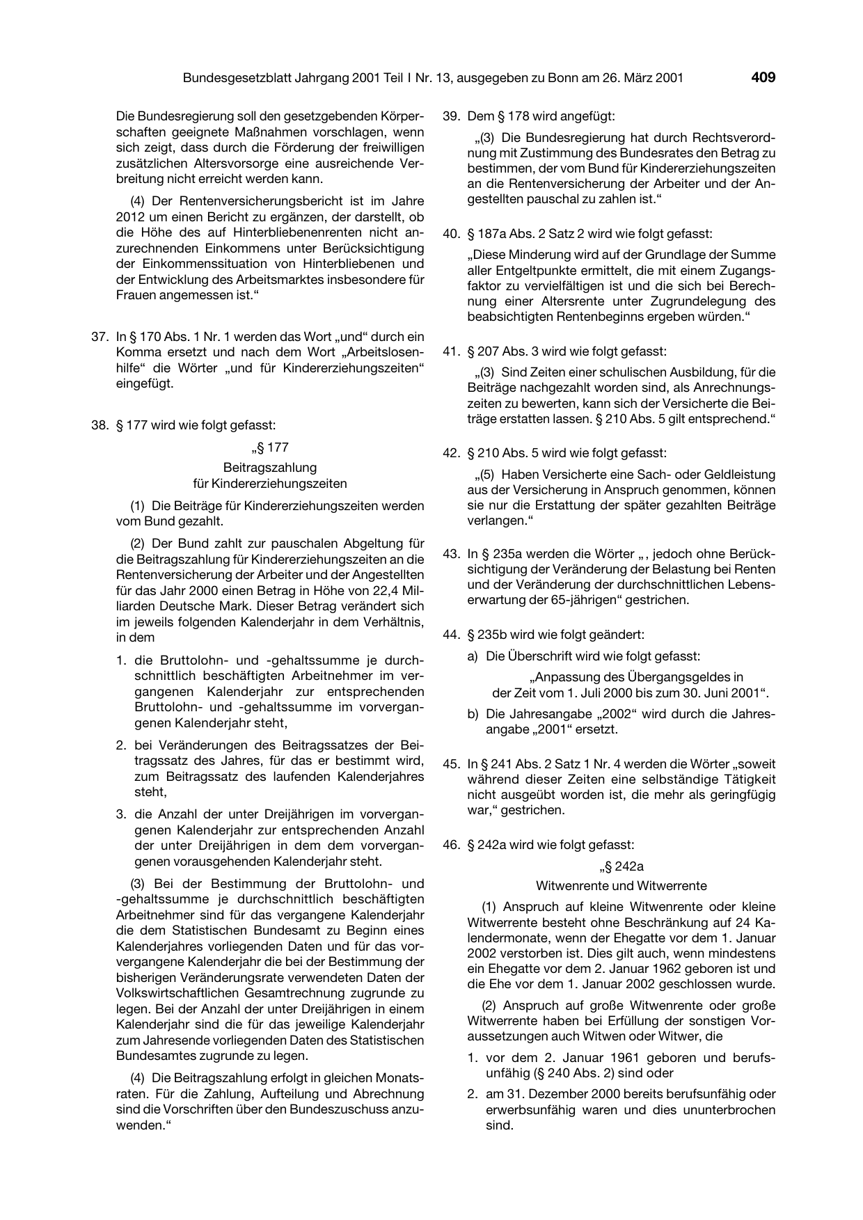 BGBl. 2001, Seite 409 — Originalseite als Abbildung