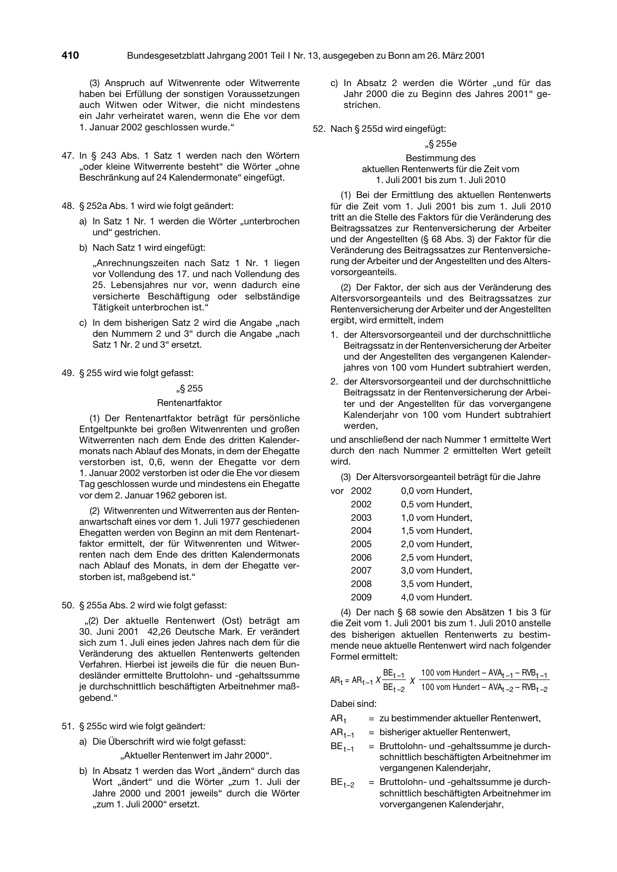 BGBl. 2001, Seite 410 — Originalseite als Abbildung