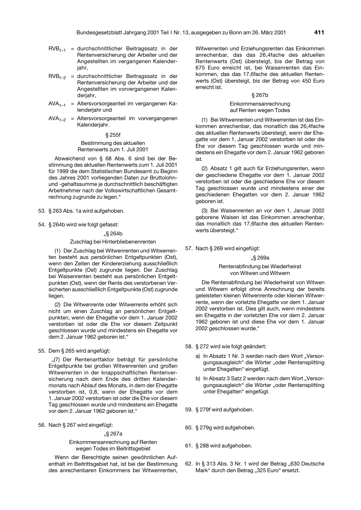 BGBl. 2001, Seite 411 — Originalseite als Abbildung