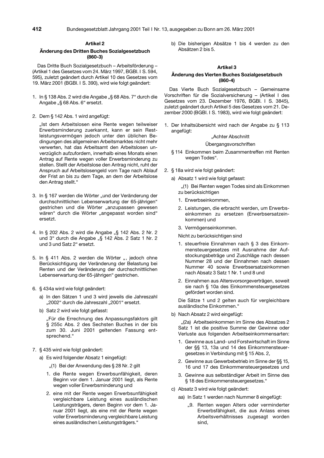 BGBl. 2001, Seite 412 — Originalseite als Abbildung
