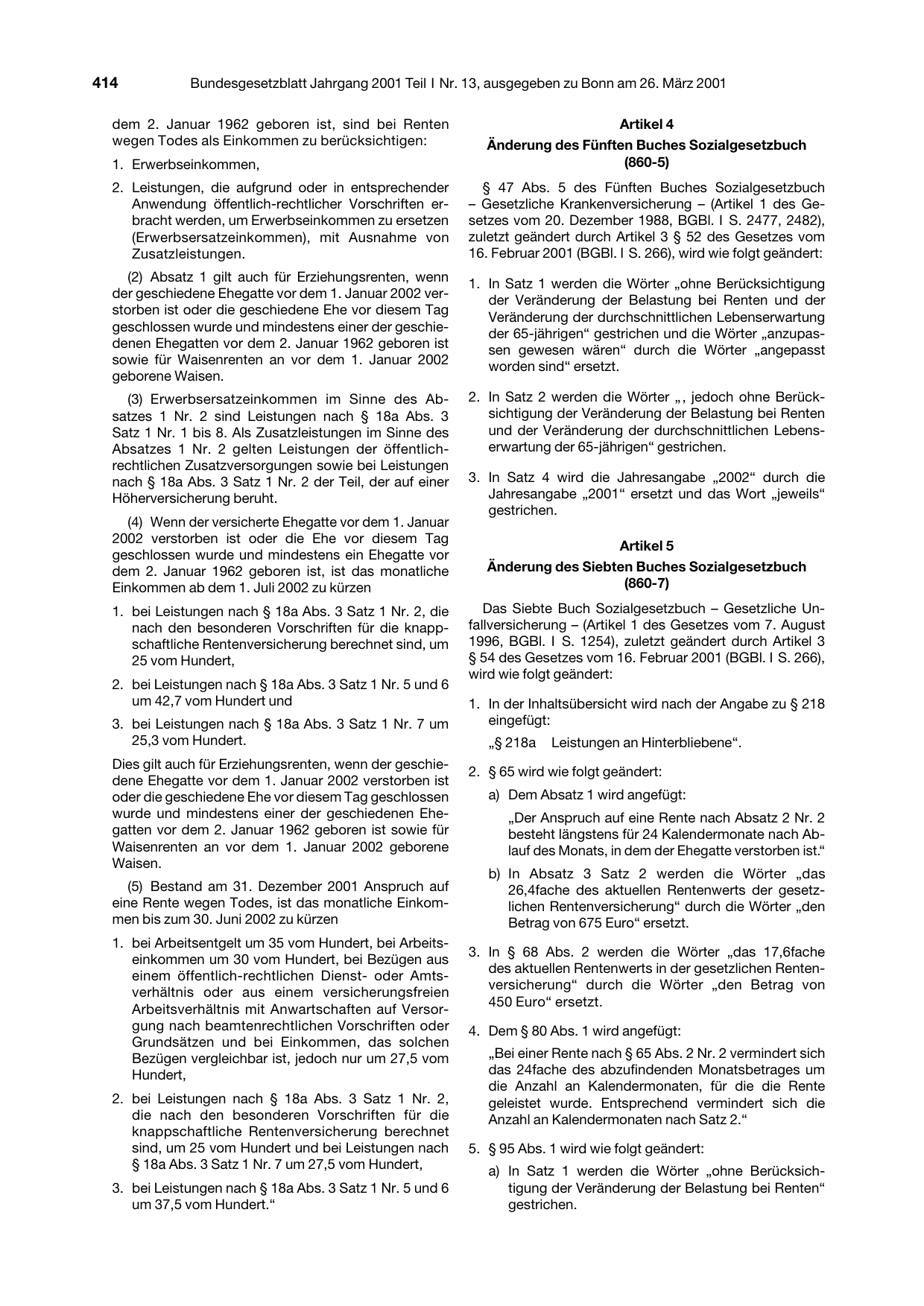 BGBl. 2001, Seite 414 — Originalseite als Abbildung