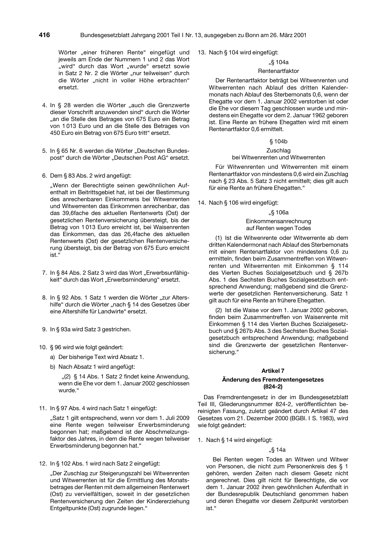 BGBl. 2001, Seite 416 — Originalseite als Abbildung