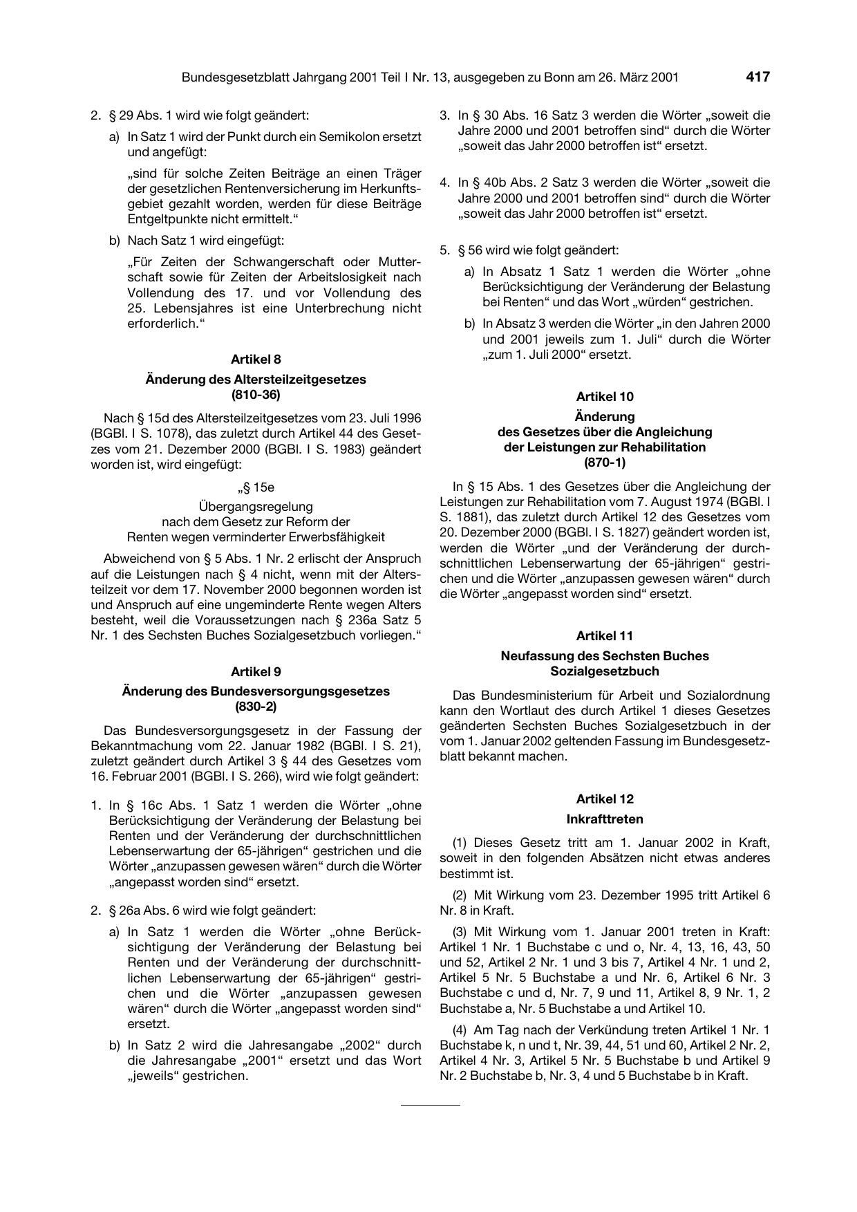 BGBl. 2001, Seite 417 — Originalseite als Abbildung