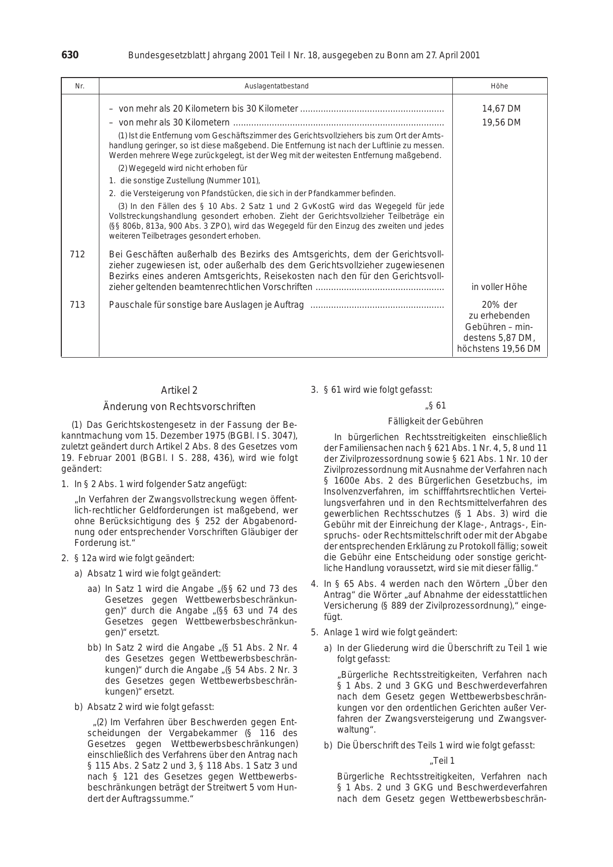 BGBl. 2001, Seite 630 — Originalseite als Abbildung