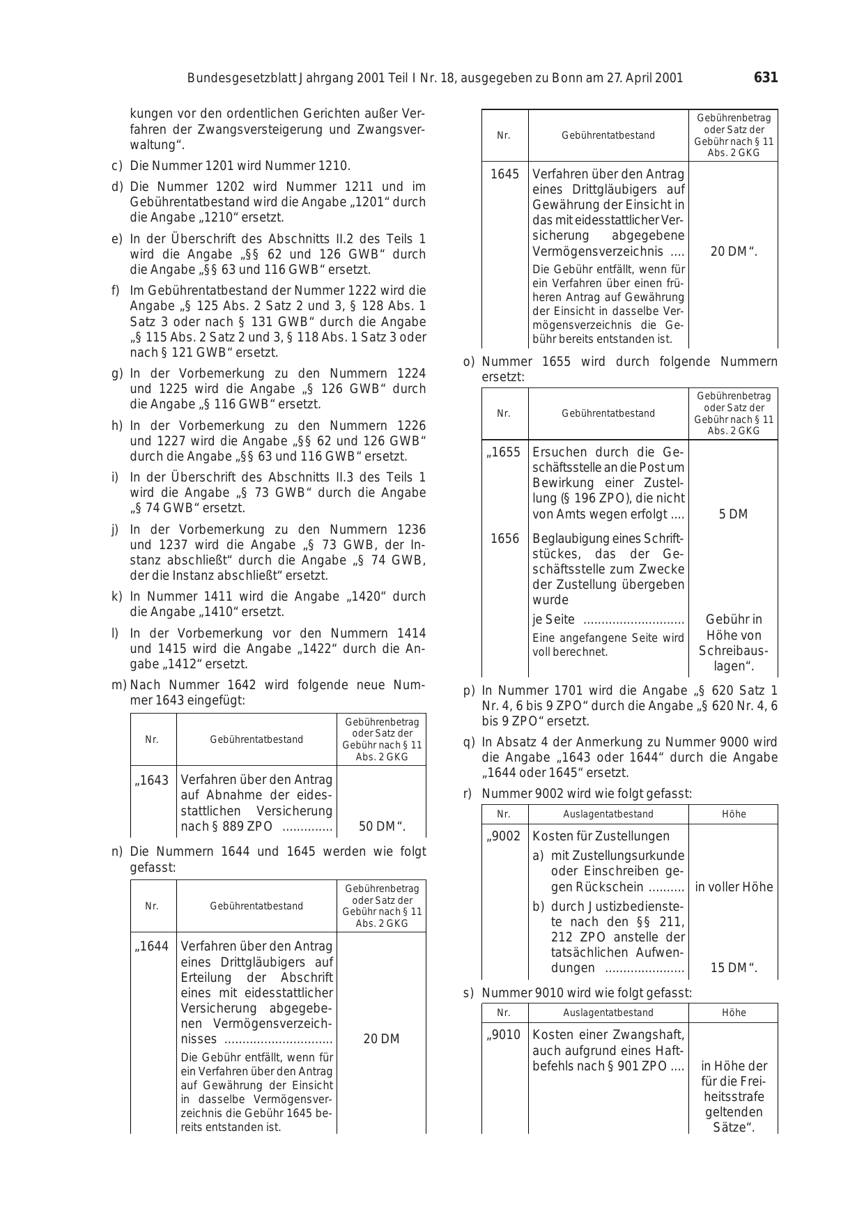 BGBl. 2001, Seite 631 — Originalseite als Abbildung