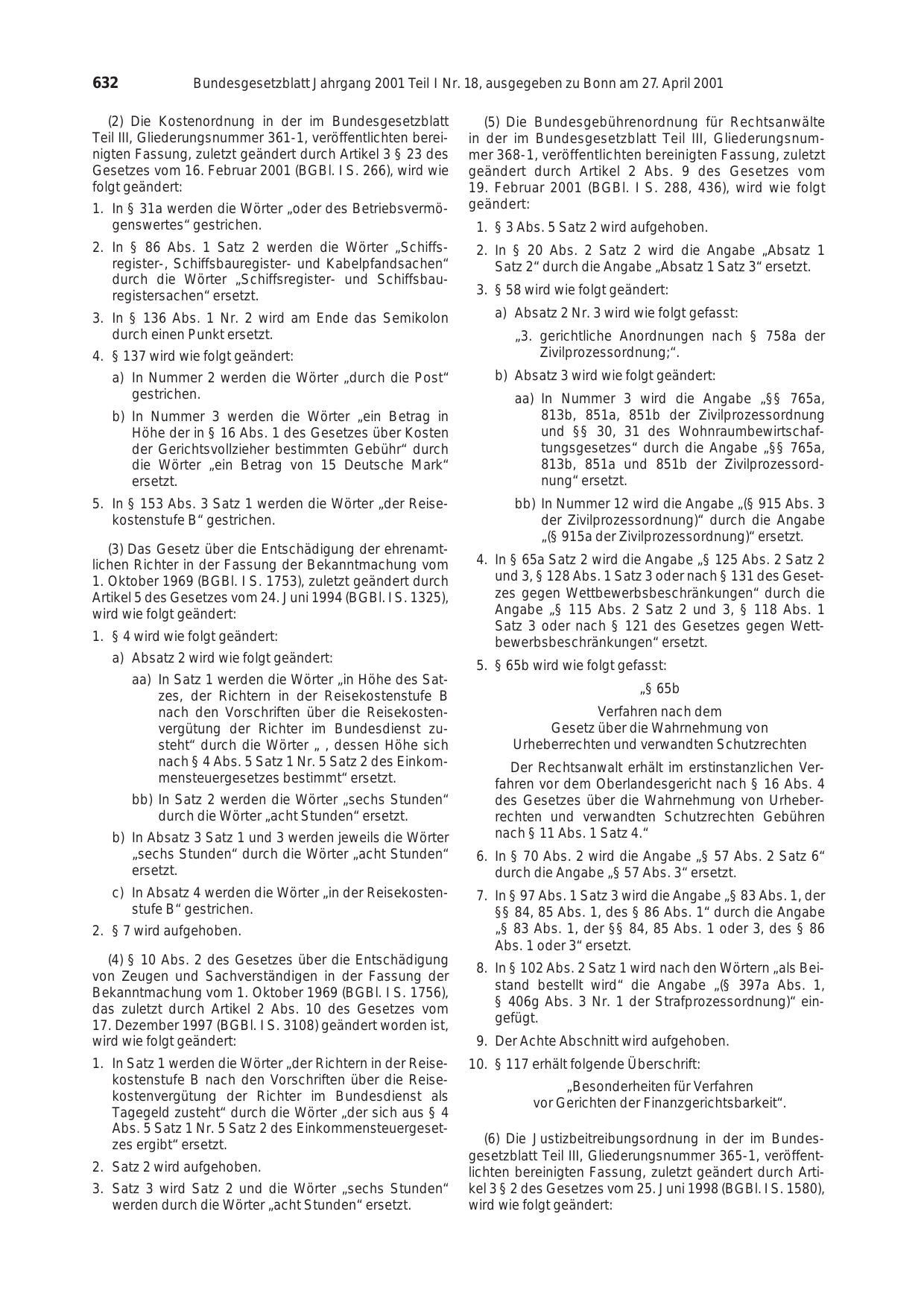 BGBl. 2001, Seite 632 — Originalseite als Abbildung