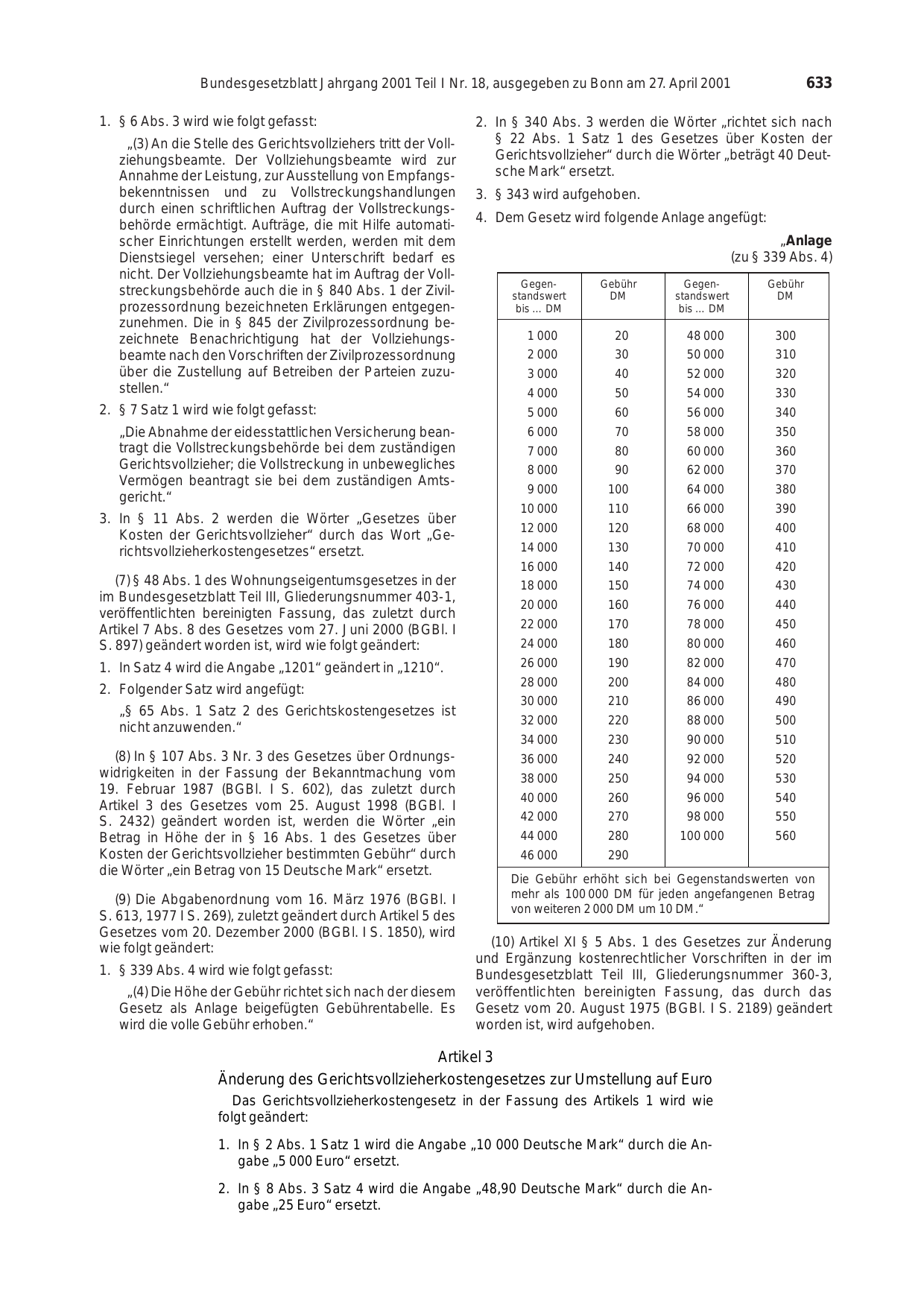 BGBl. 2001, Seite 633 — Originalseite als Abbildung