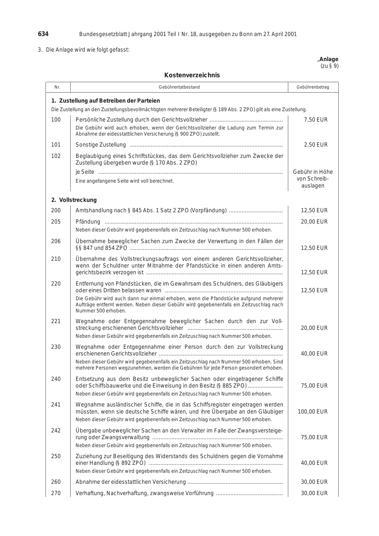 BGBl. 2001, Seite 634 — Originalseite als Abbildung