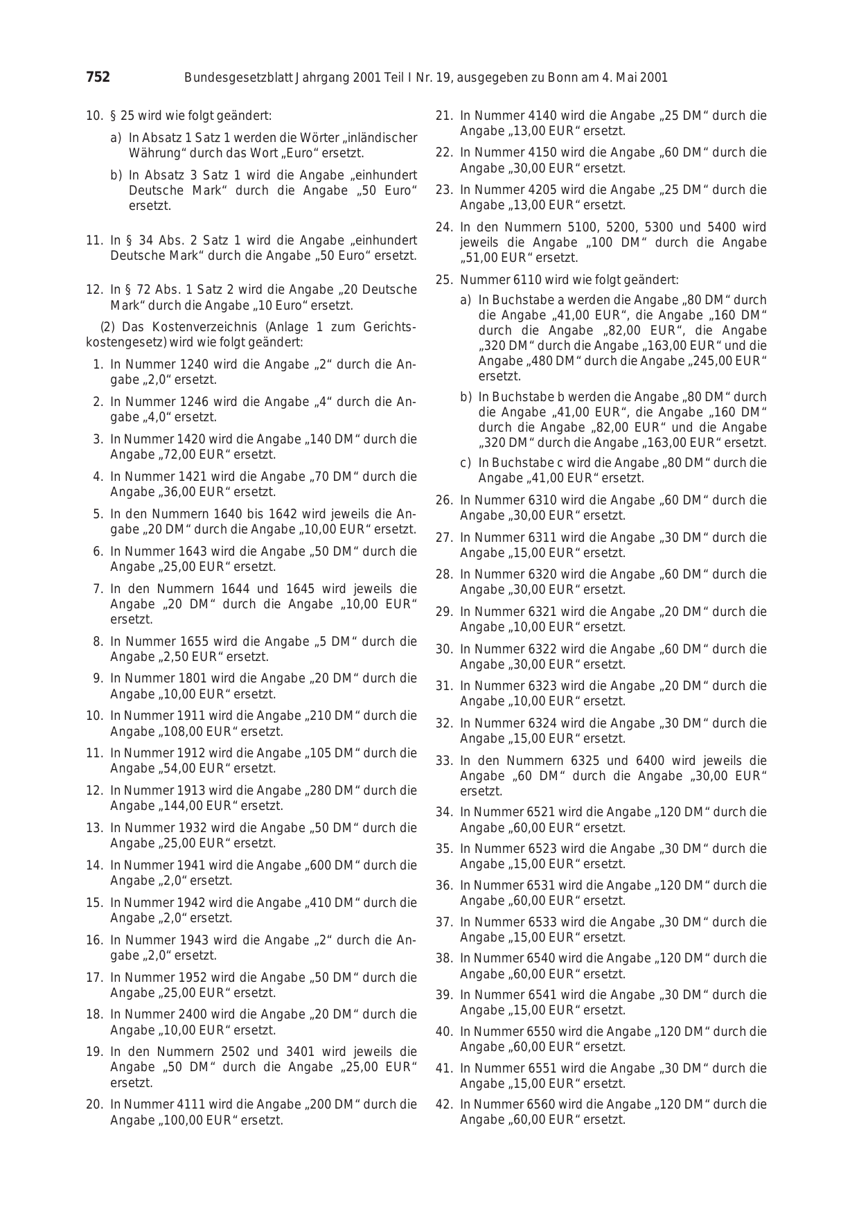 BGBl. 2001, Seite 752 — Originalseite als Abbildung