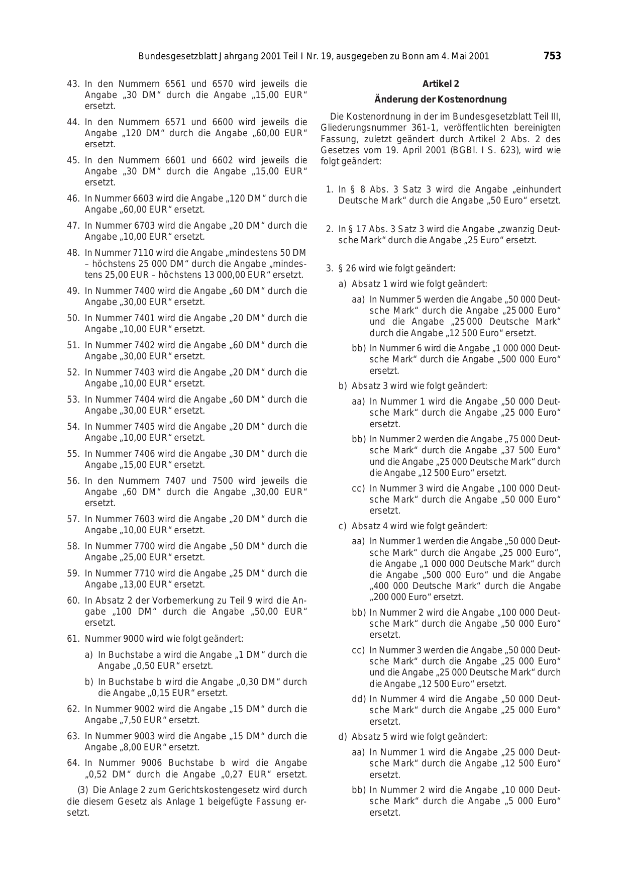 BGBl. 2001, Seite 753 — Originalseite als Abbildung