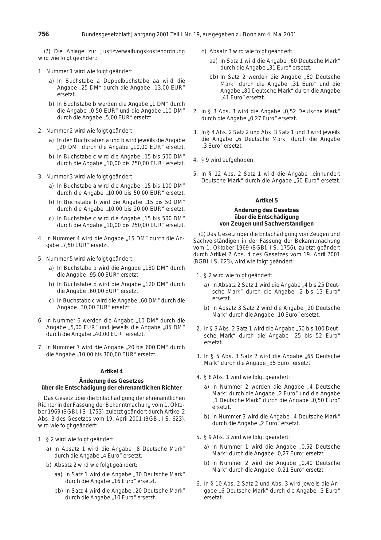 BGBl. 2001, Seite 756 — Originalseite als Abbildung
