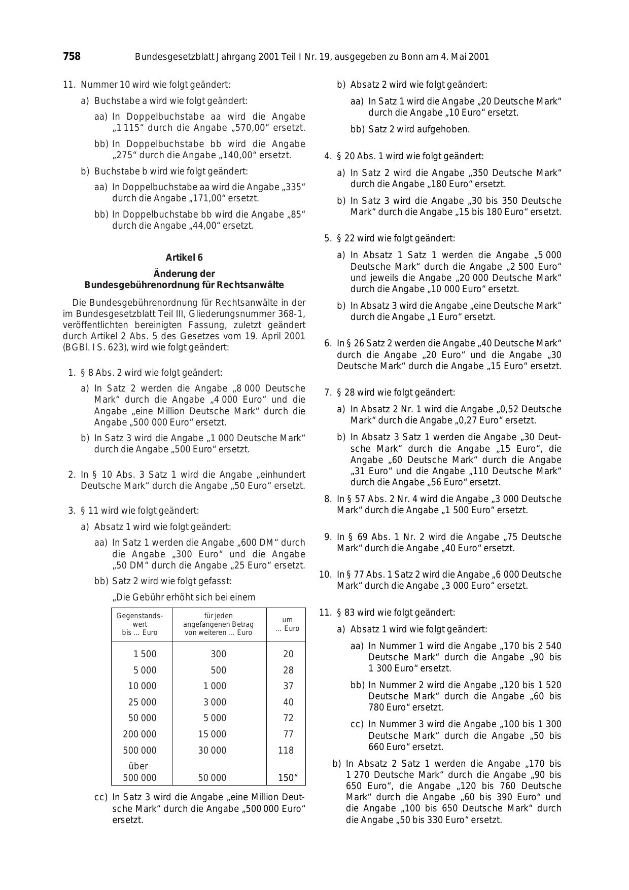 BGBl. 2001, Seite 758 — Originalseite als Abbildung